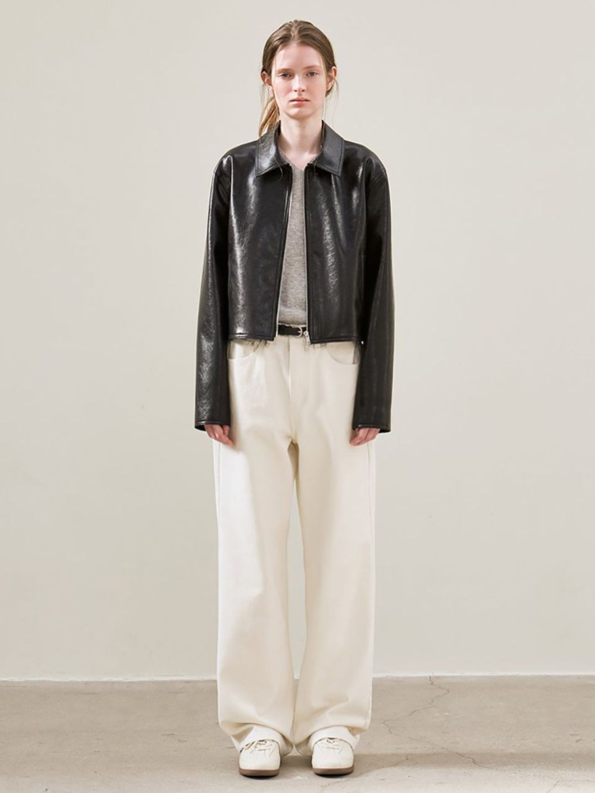 르(LE) faux leather minimal jacket (black)