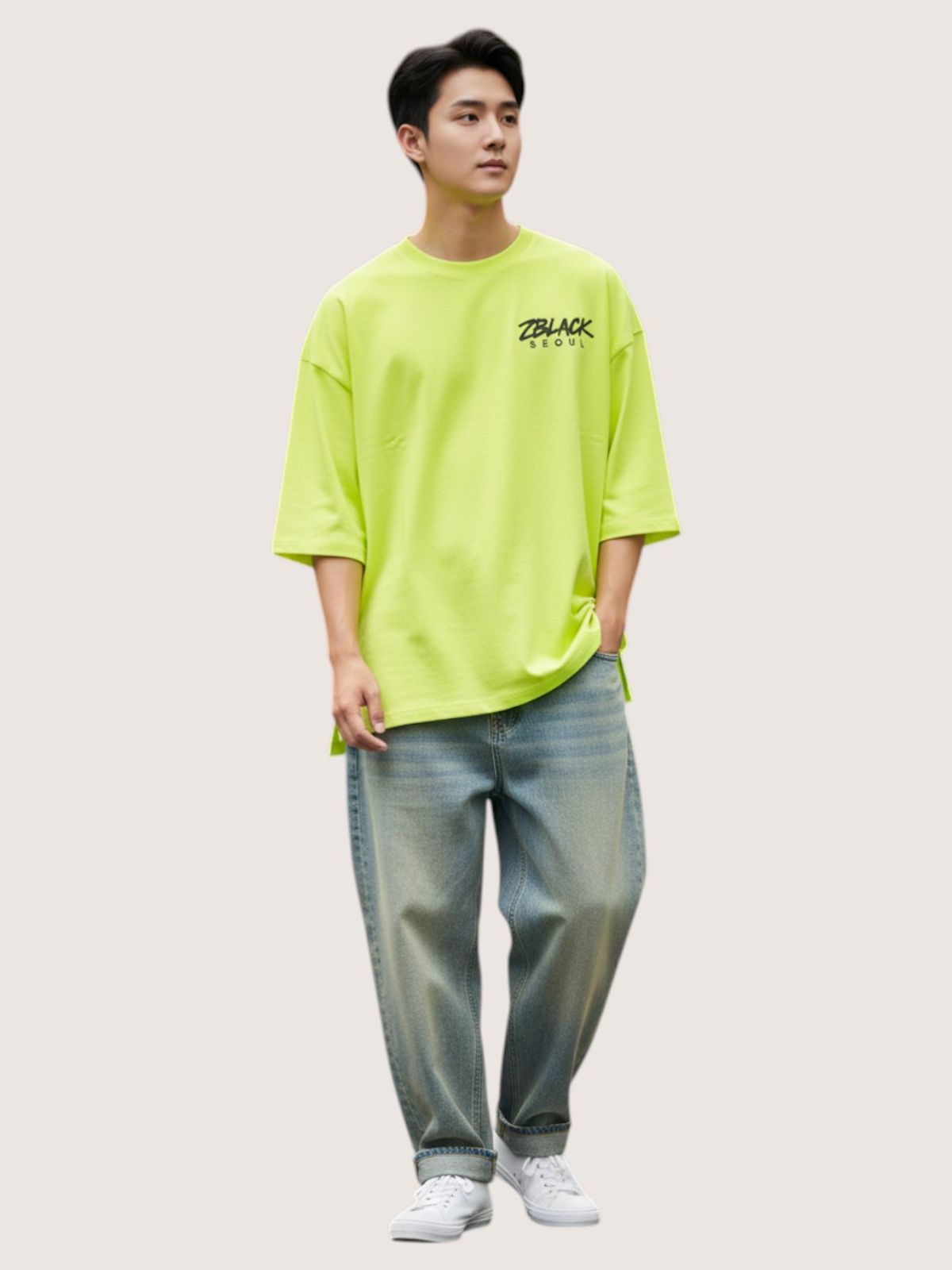 지블랙(ZBLACK) 패션위크 시티 서울 7부 티셔츠(NEON YELLOW)