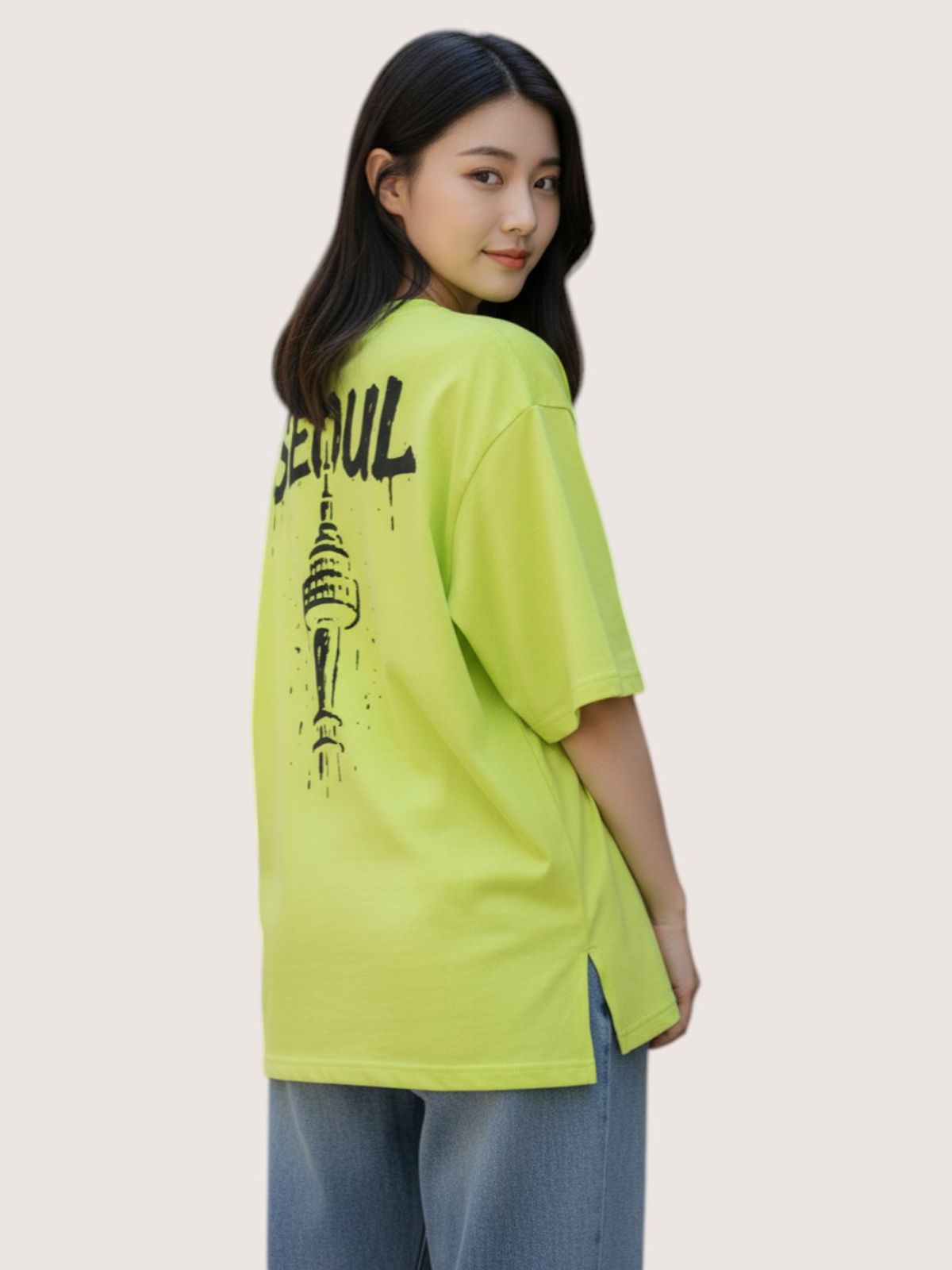 지블랙(ZBLACK) 패션위크 시티 서울 7부 티셔츠(NEON YELLOW)