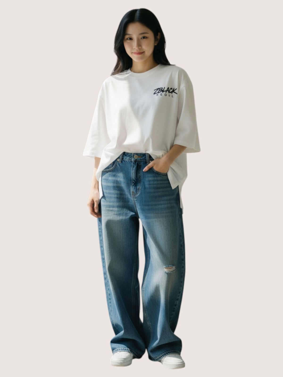 지블랙(ZBLACK) 패션위크 시티 서울 7부 티셔츠(WHITE)