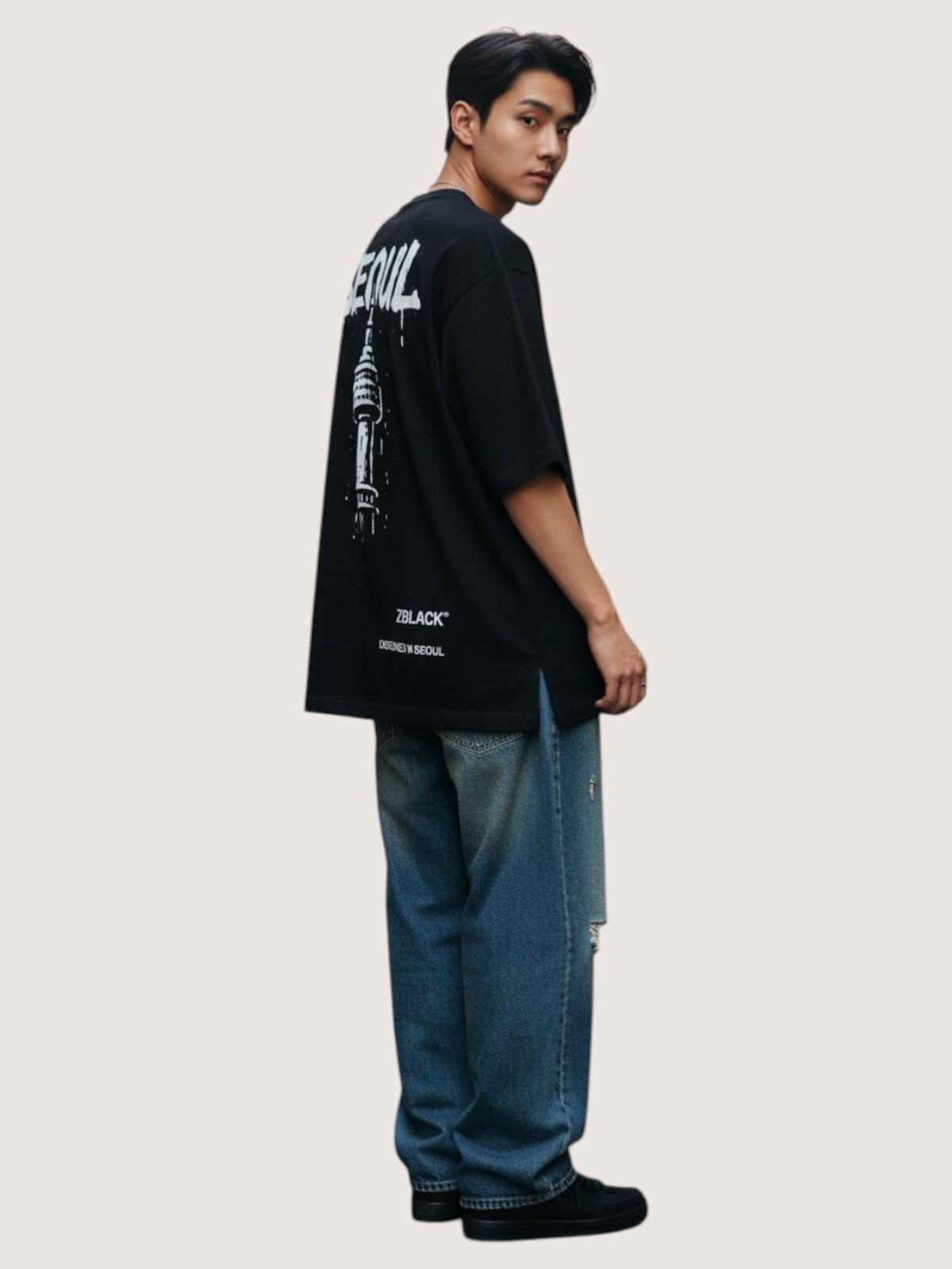 지블랙(ZBLACK) 패션위크 시티 서울 7부 티셔츠(BLACK)