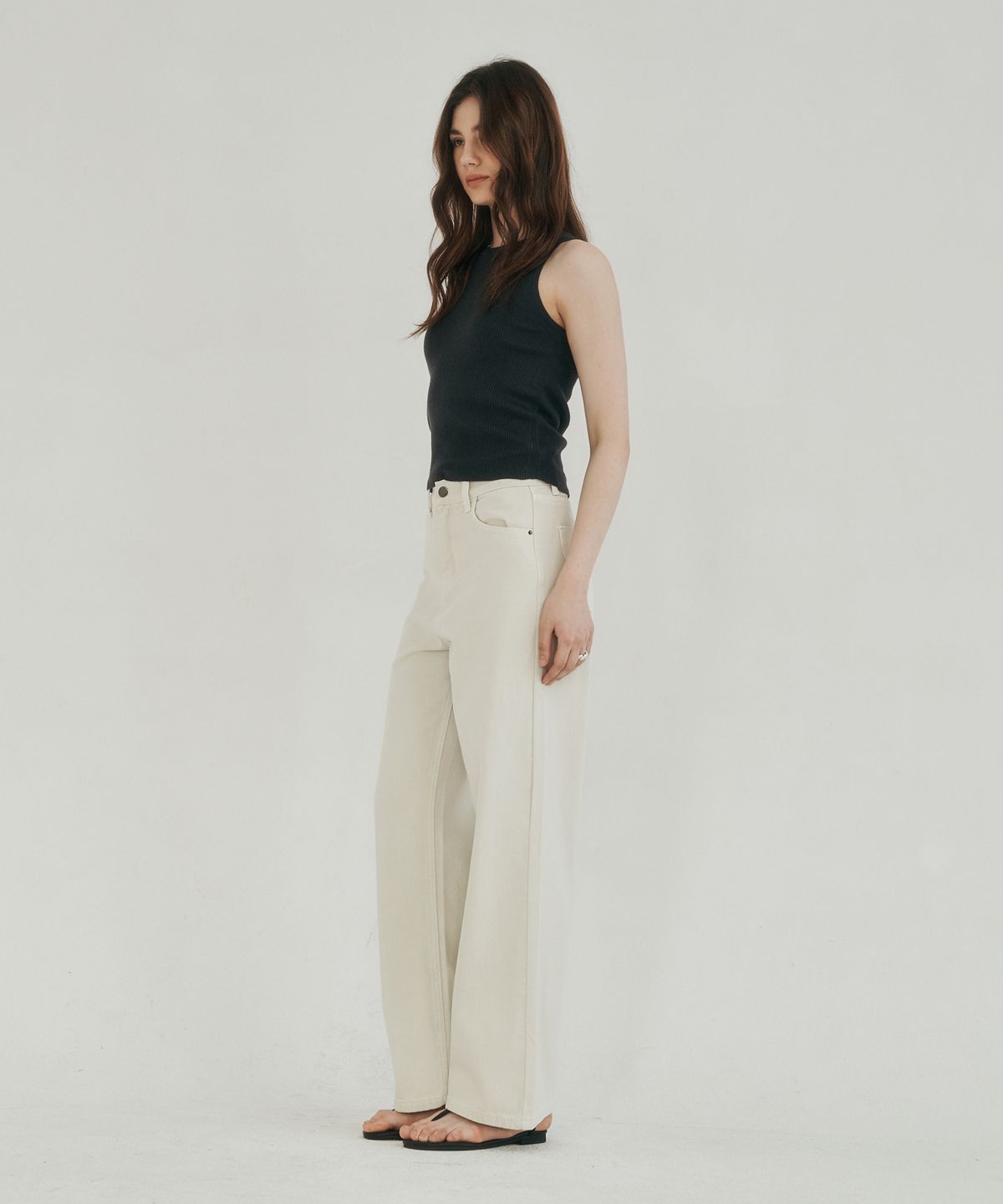 로시로우(LOSSYROW) Calm line semi wide denim beige