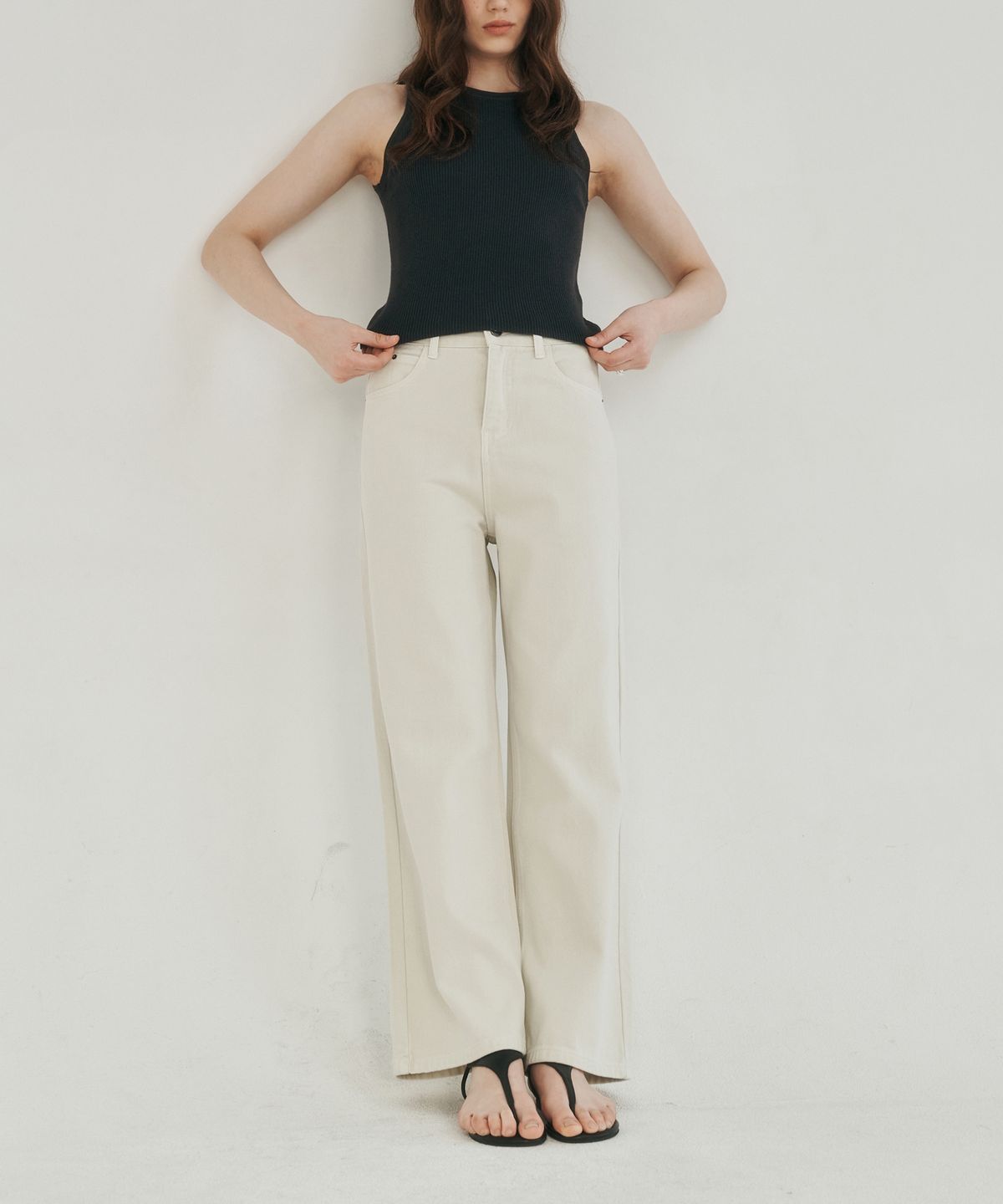 로시로우(LOSSYROW) Calm line semi wide denim beige