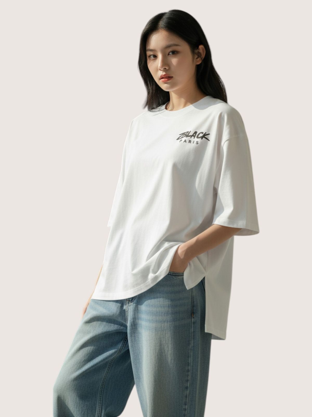 지블랙(ZBLACK) 패션위크 시티 파리 7부 티셔츠(WHITE)