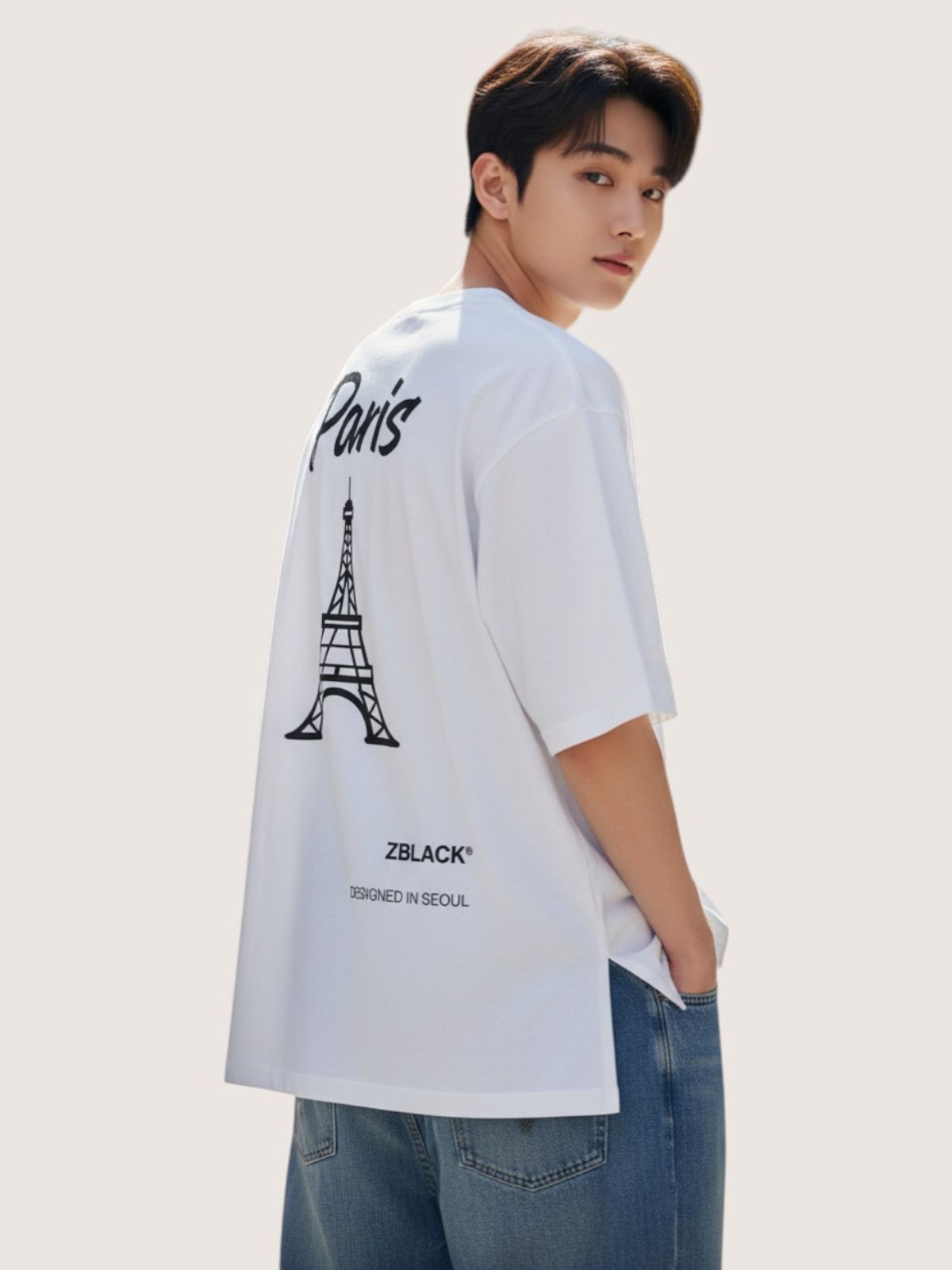 지블랙(ZBLACK) 패션위크 시티 파리 7부 티셔츠(WHITE)