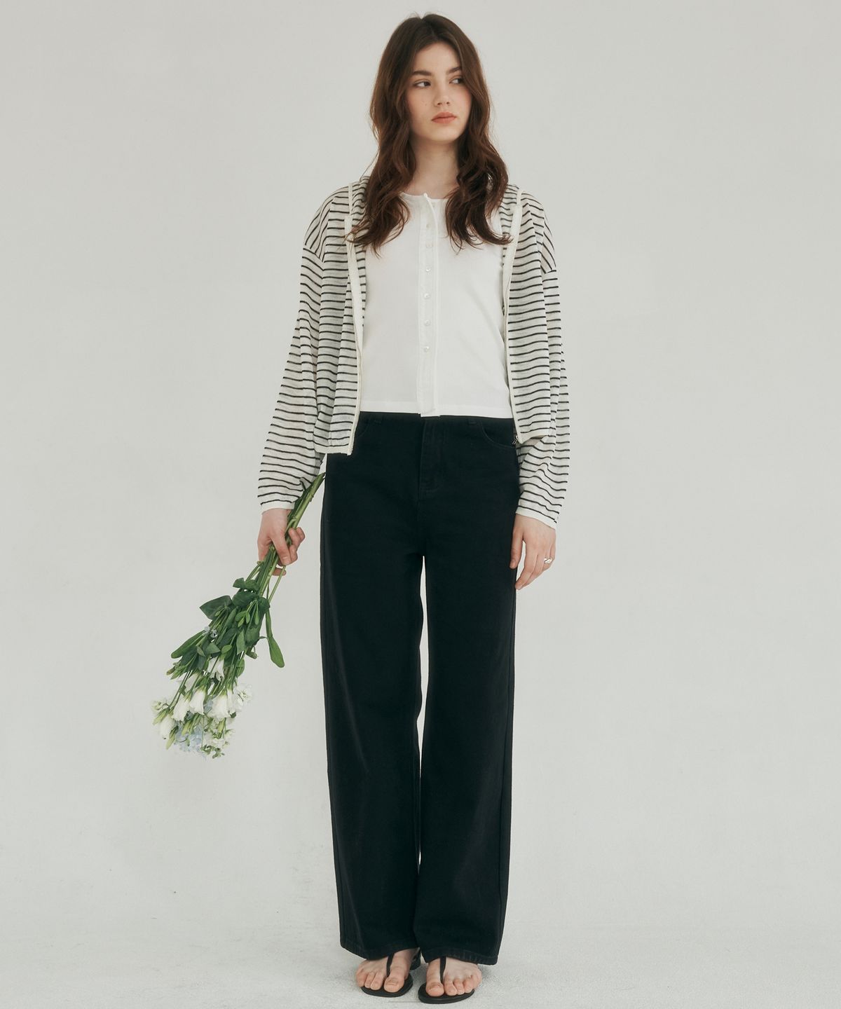 로시로우(LOSSYROW) Calm line semi wide denim black