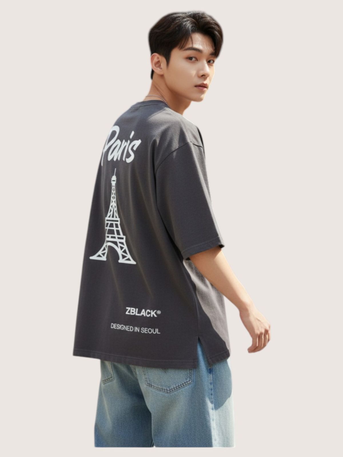지블랙(ZBLACK) 패션위크 시티 파리 7부 티셔츠(BEIGE)
