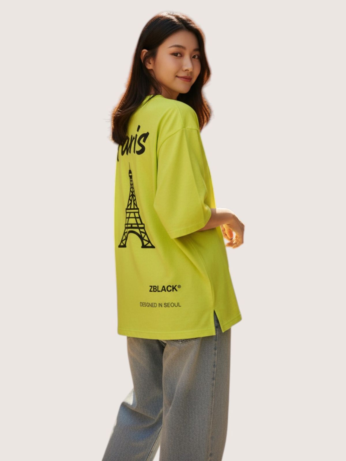 지블랙(ZBLACK) 패션위크 시티 파리 7부 티셔츠(NEON YELLOW)