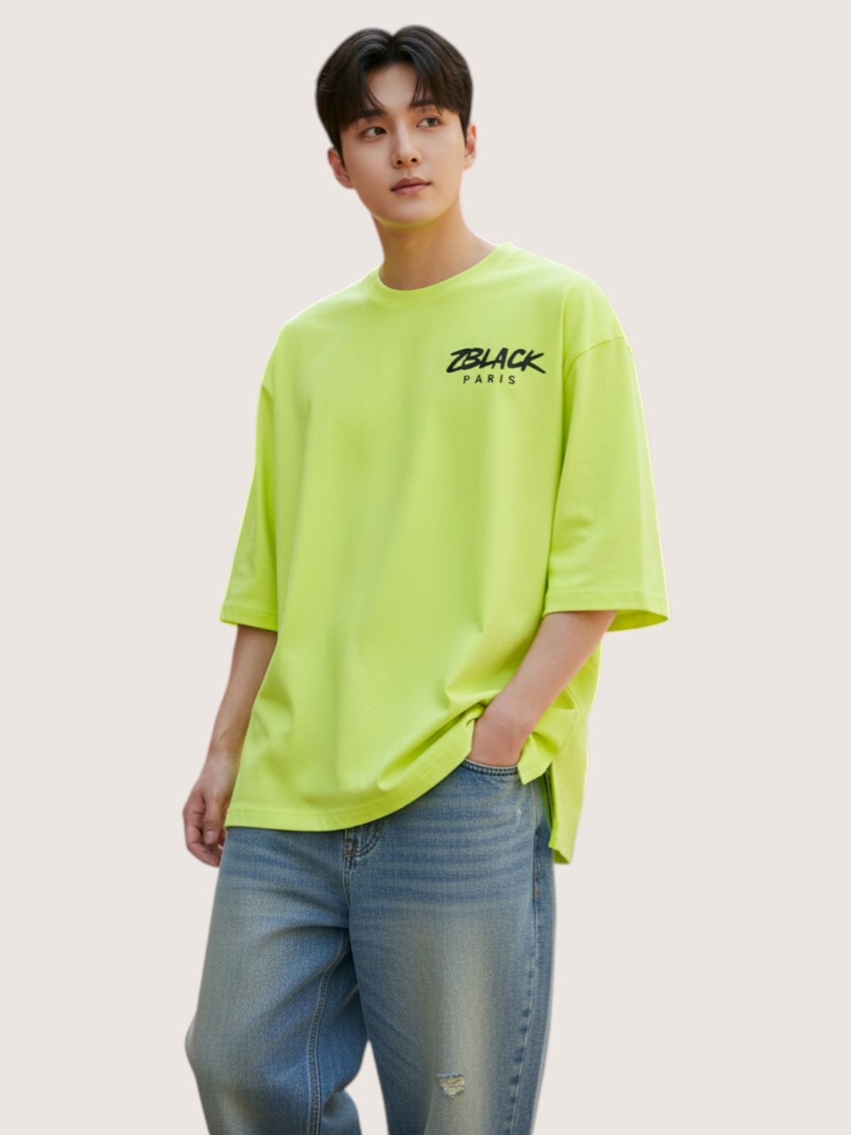 지블랙(ZBLACK) 패션위크 시티 파리 7부 티셔츠(NEON YELLOW)
