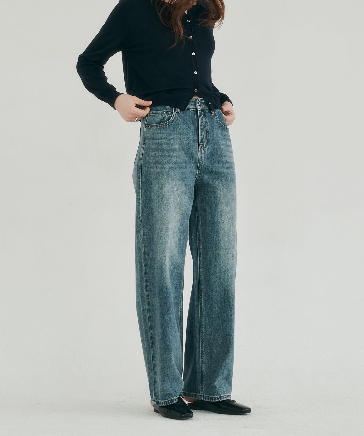 로시로우(LOSSYROW) Calm line semi wide denim dark blue