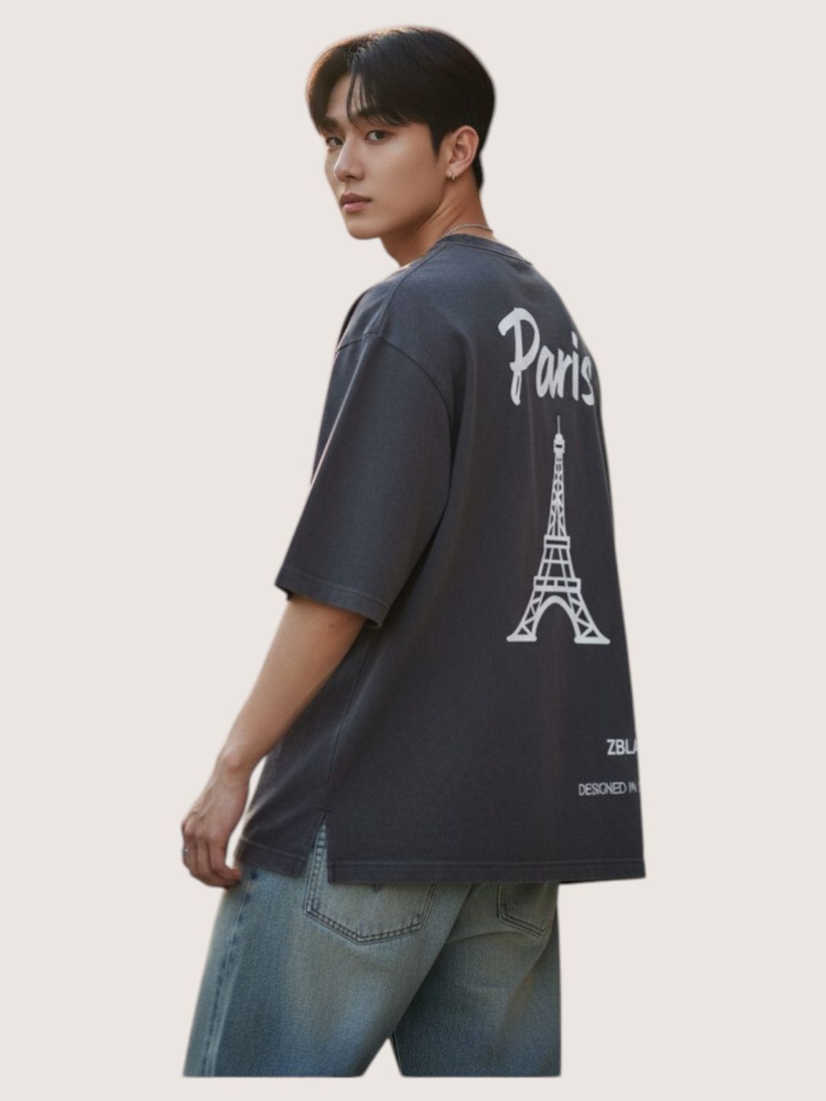 지블랙(ZBLACK) 패션위크 시티 파리 7부 티셔츠(NAVY)