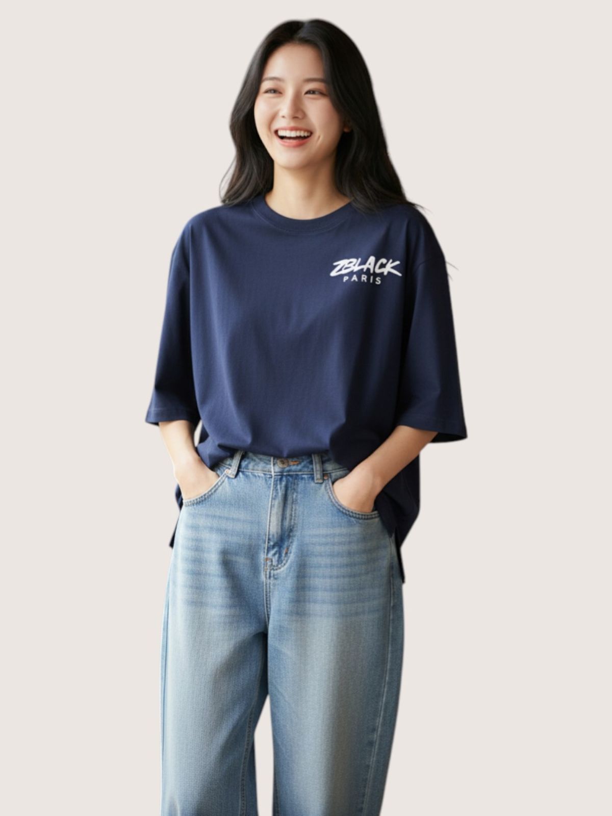 지블랙(ZBLACK) 패션위크 시티 파리 7부 티셔츠(NAVY)