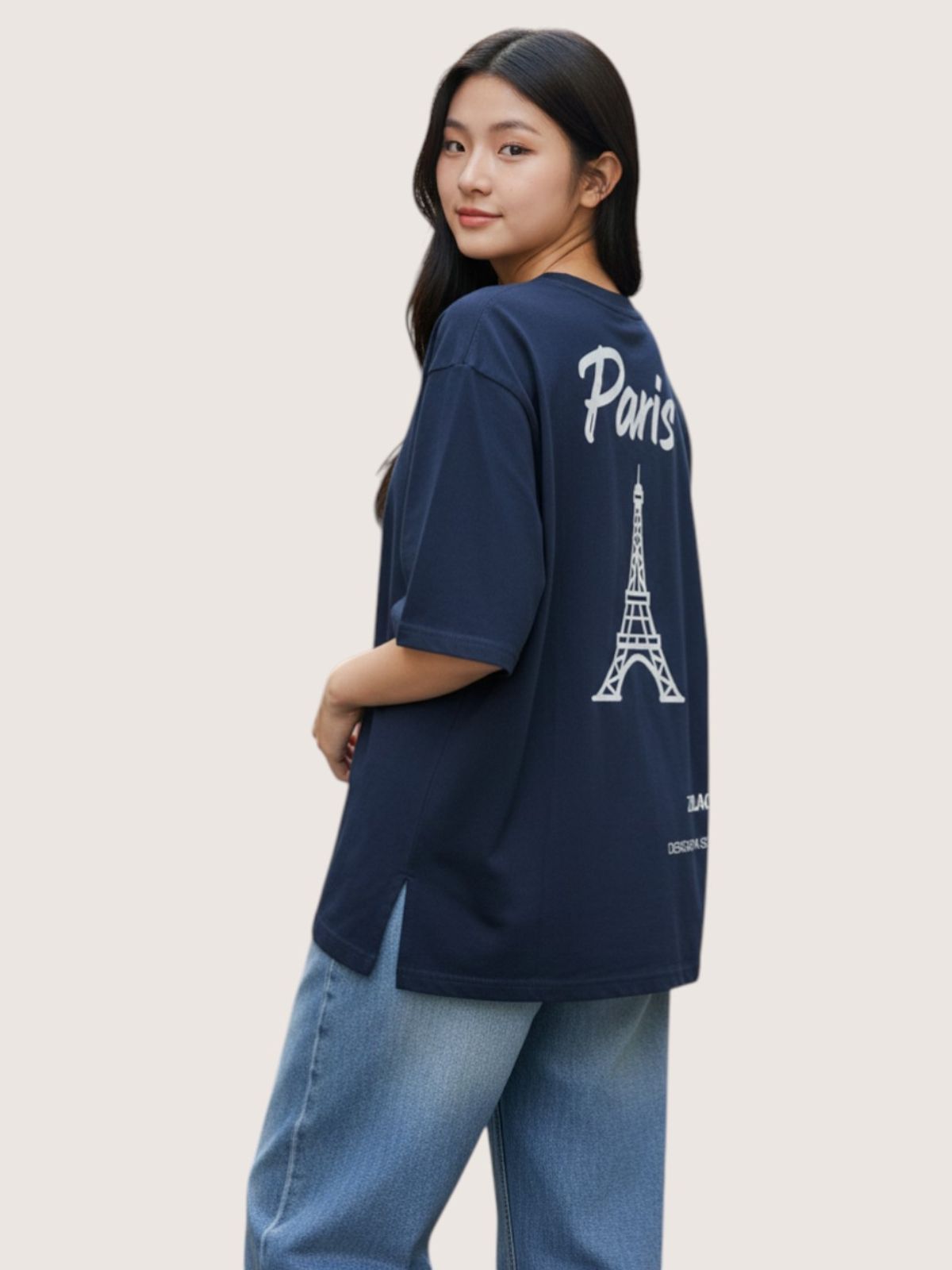 지블랙(ZBLACK) 패션위크 시티 파리 7부 티셔츠(NAVY)
