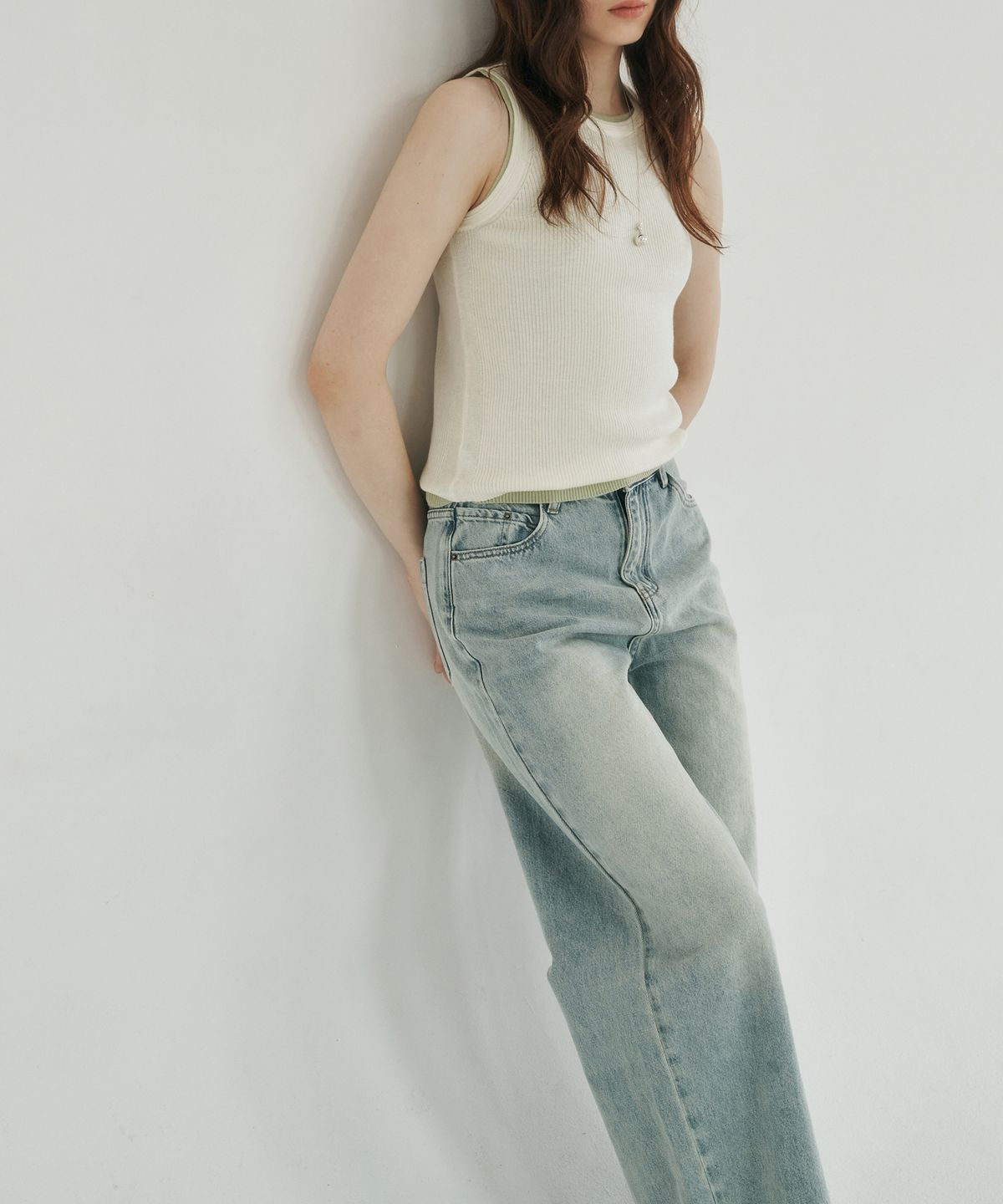 로시로우(LOSSYROW) Calm line semi wide denim light blue
