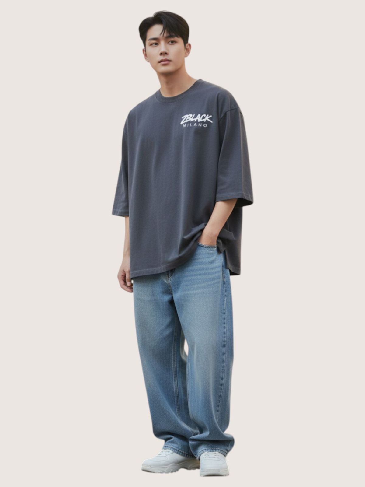 지블랙(ZBLACK) 패션위크 시티 밀라노 7부 티셔츠(BEIGE)