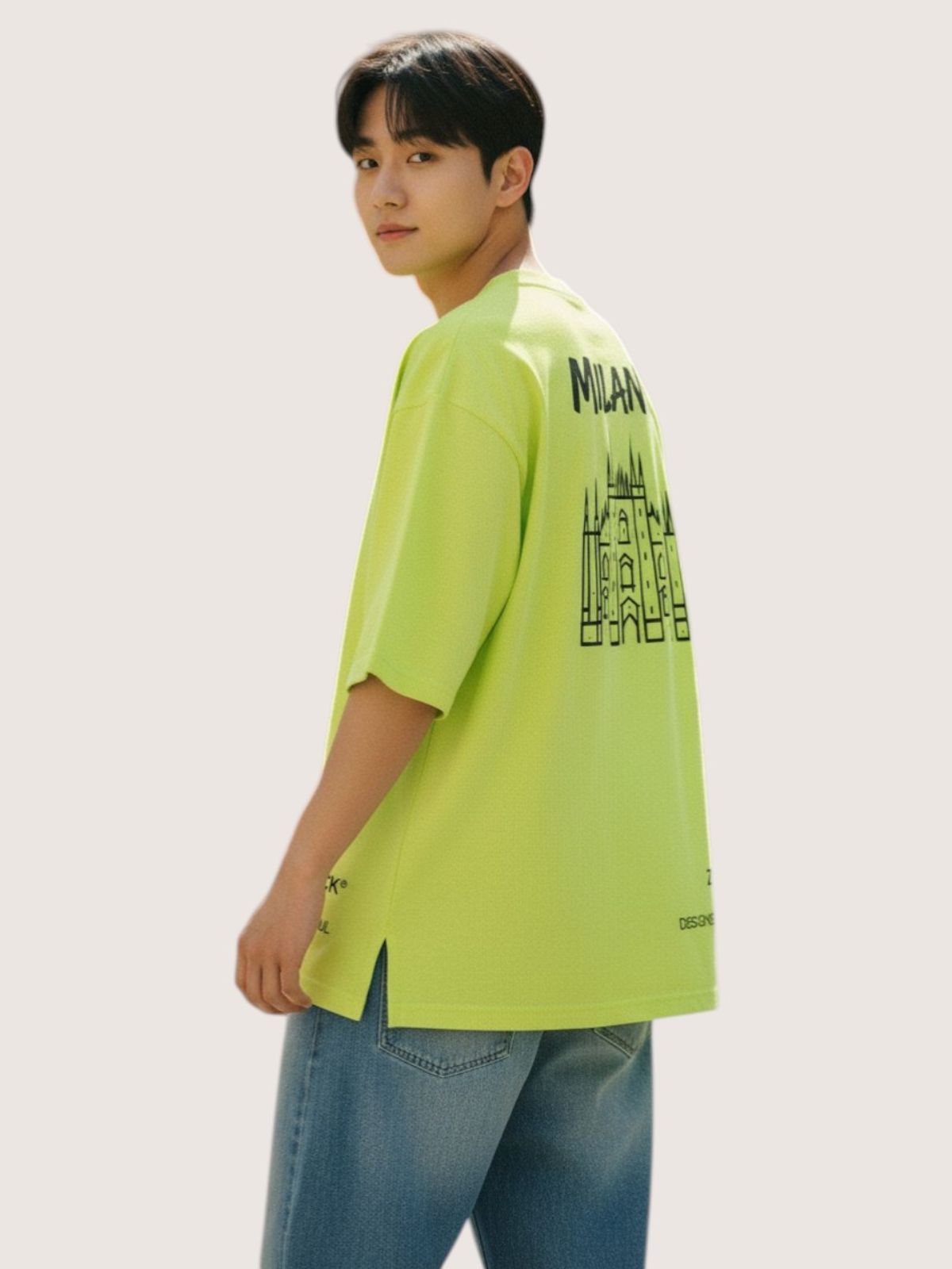 지블랙(ZBLACK) 패션위크 시티 밀라노 7부 티셔츠(NEON YELLOW)