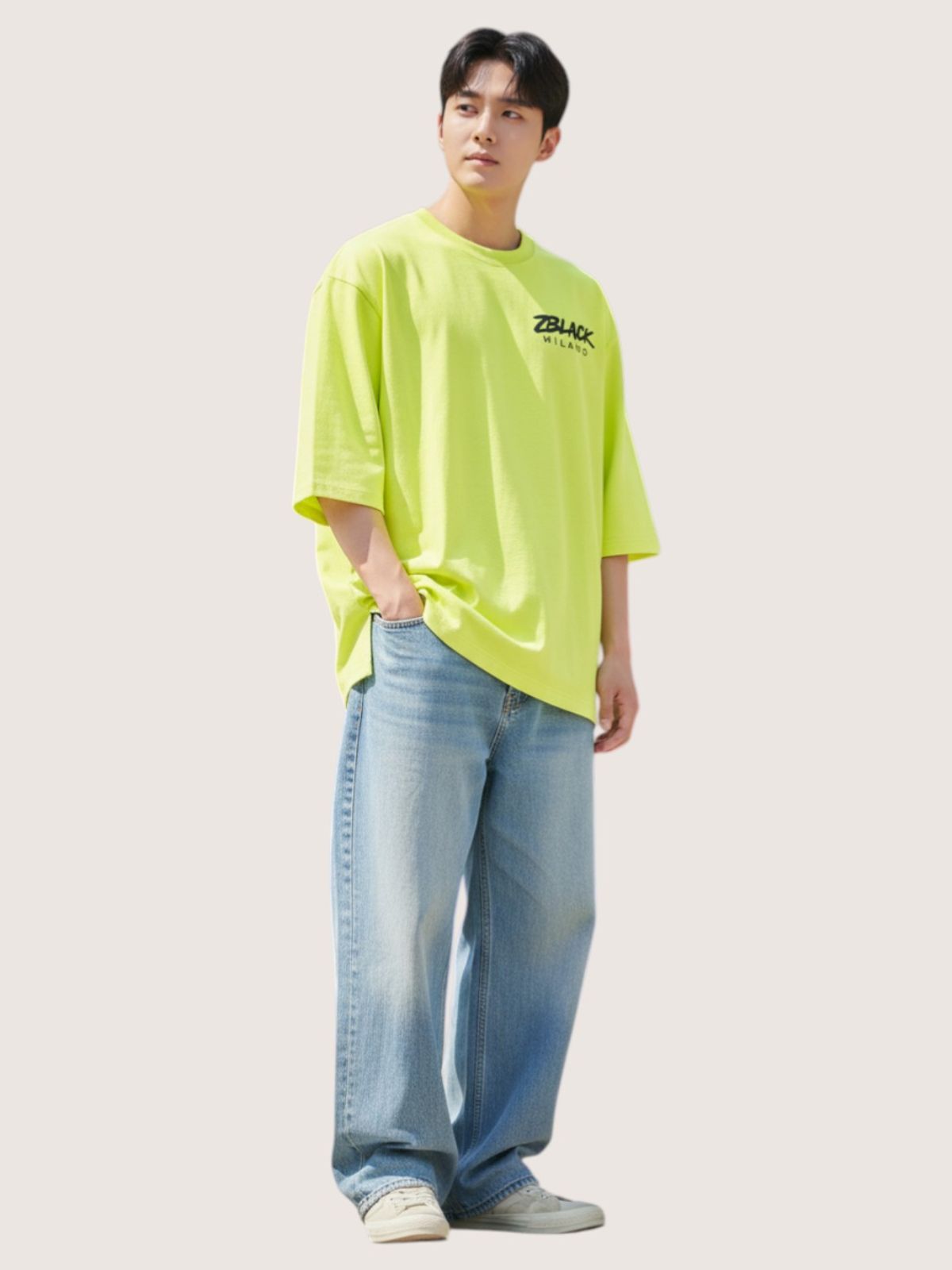지블랙(ZBLACK) 패션위크 시티 밀라노 7부 티셔츠(NEON YELLOW)