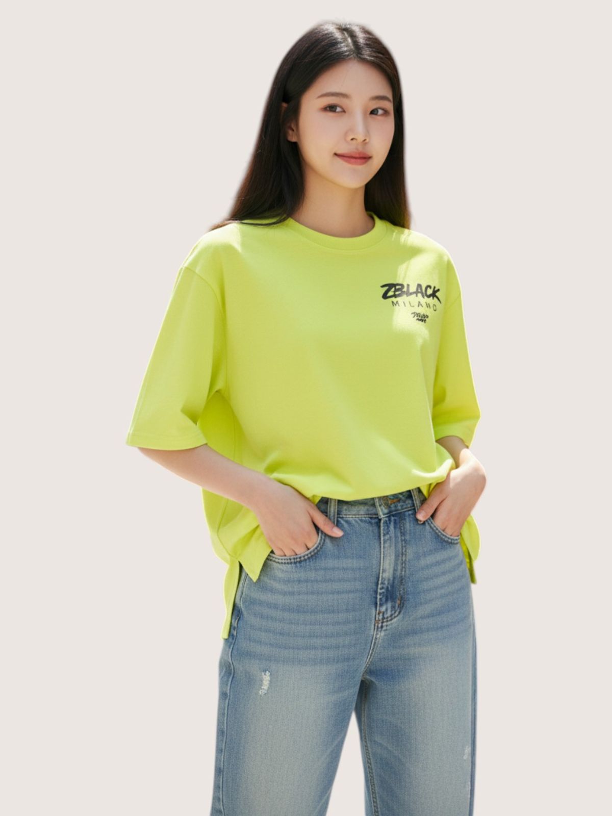 지블랙(ZBLACK) 패션위크 시티 밀라노 7부 티셔츠(NEON YELLOW)