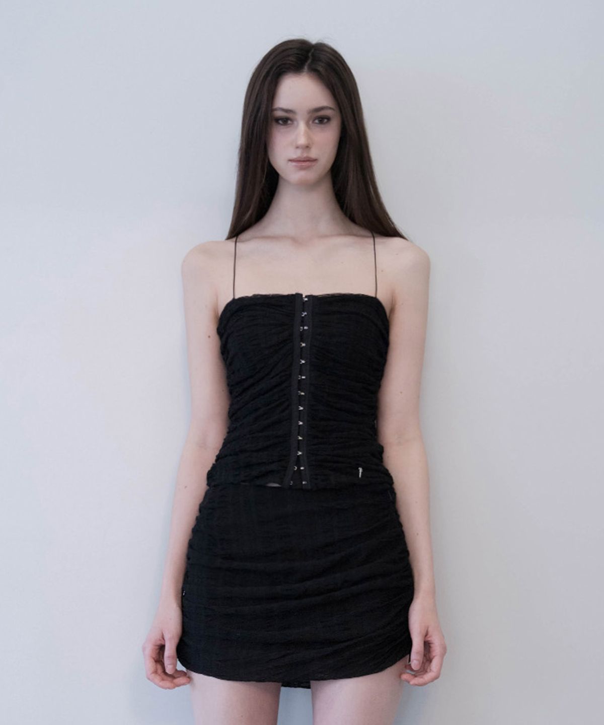 데미오(DAMIO) Corset Shirring Top (Black)