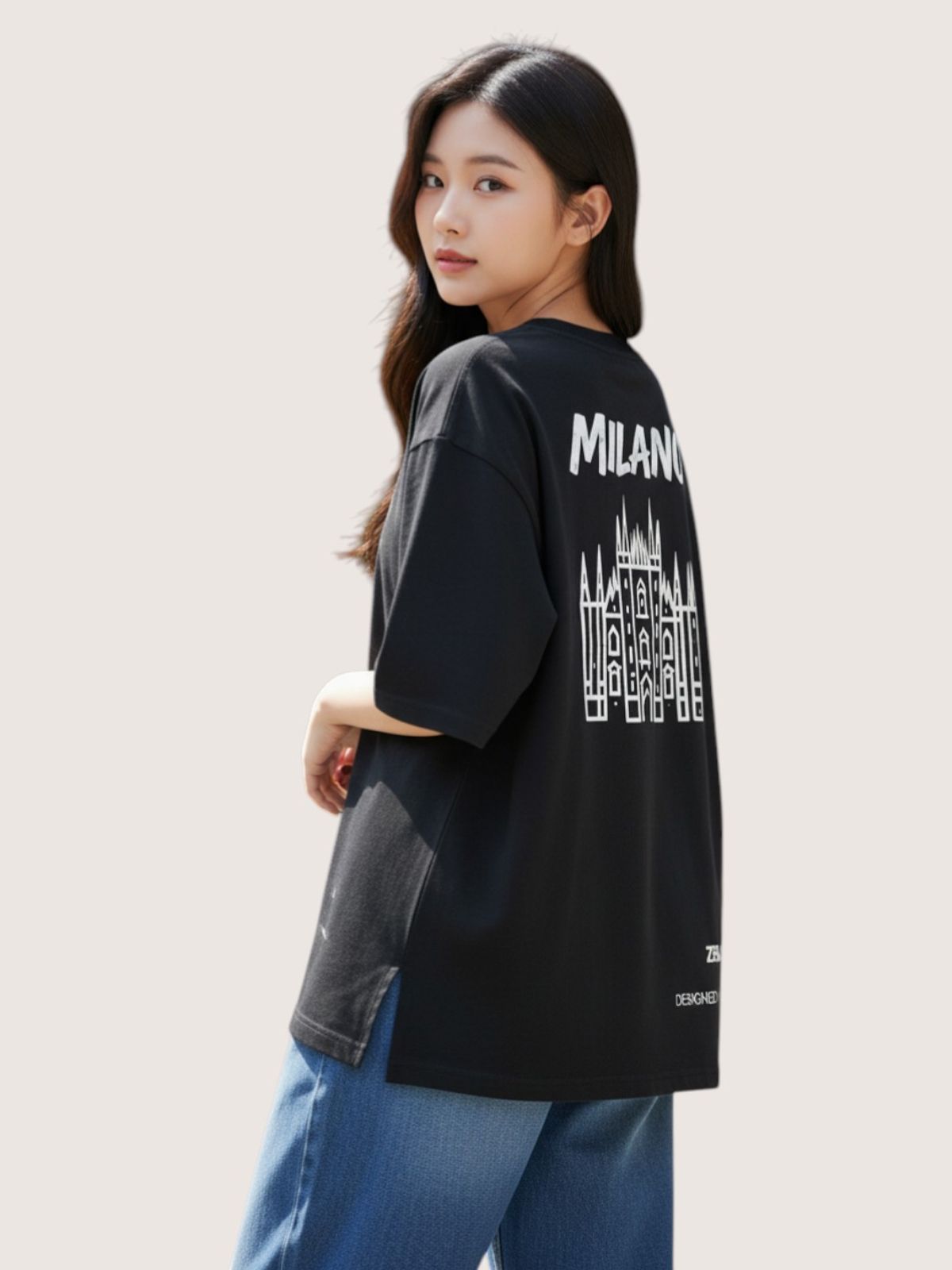 지블랙(ZBLACK) 패션위크 시티 밀라노 7부 티셔츠(BLACK)
