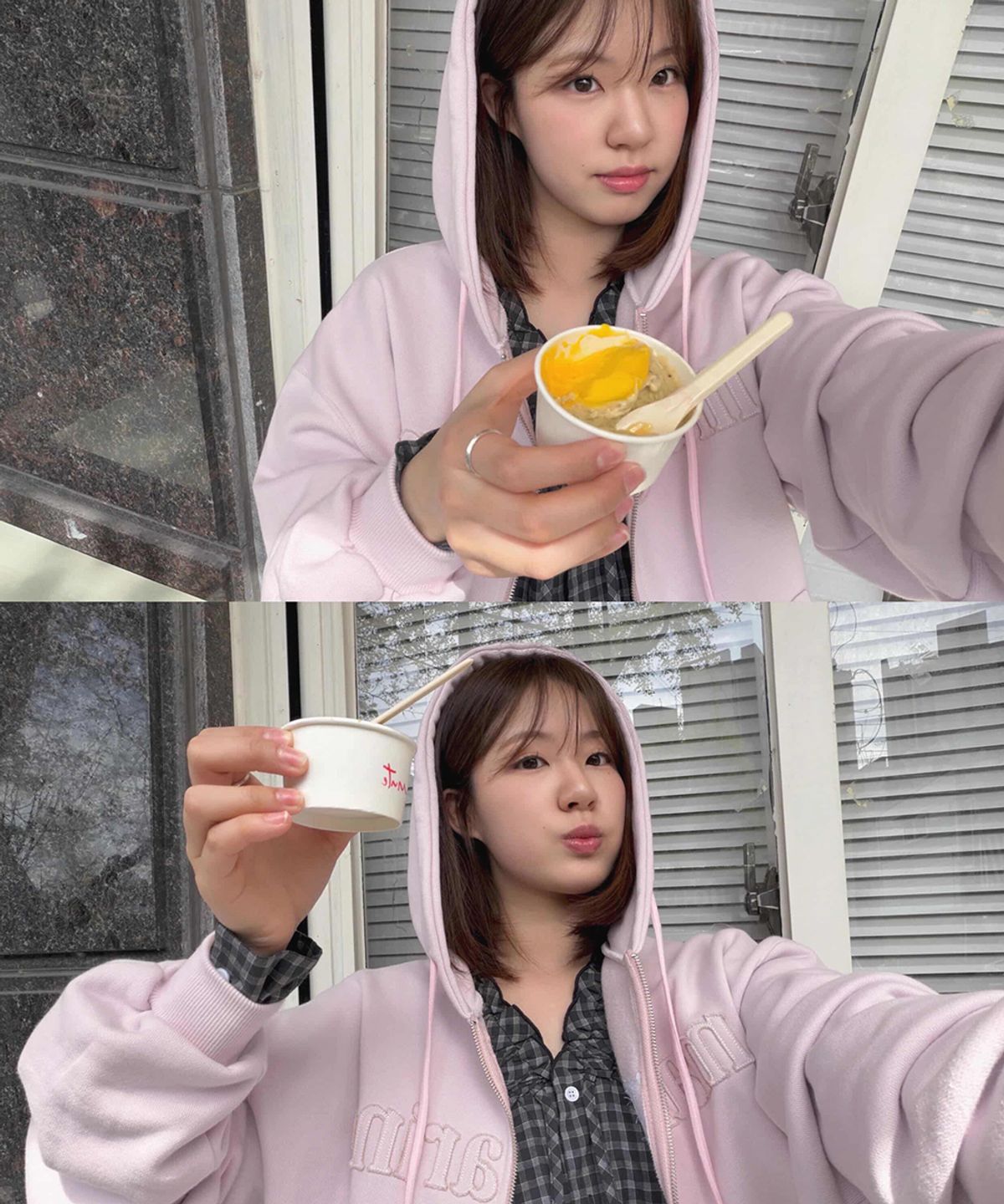 스트라이프마가린(STMG) 마가린 아플리케 루즈 투웨이 지퍼 후드집업 핑크