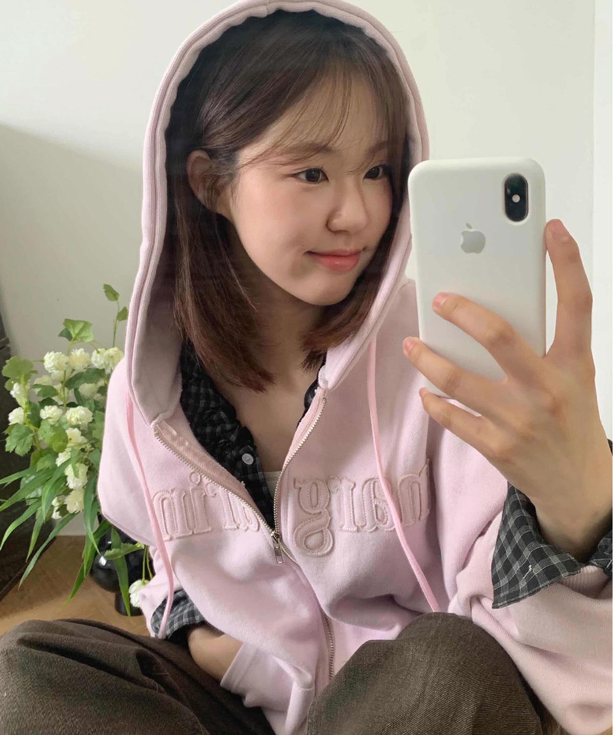 스트라이프마가린(STMG) 마가린 아플리케 루즈 투웨이 지퍼 후드집업 핑크