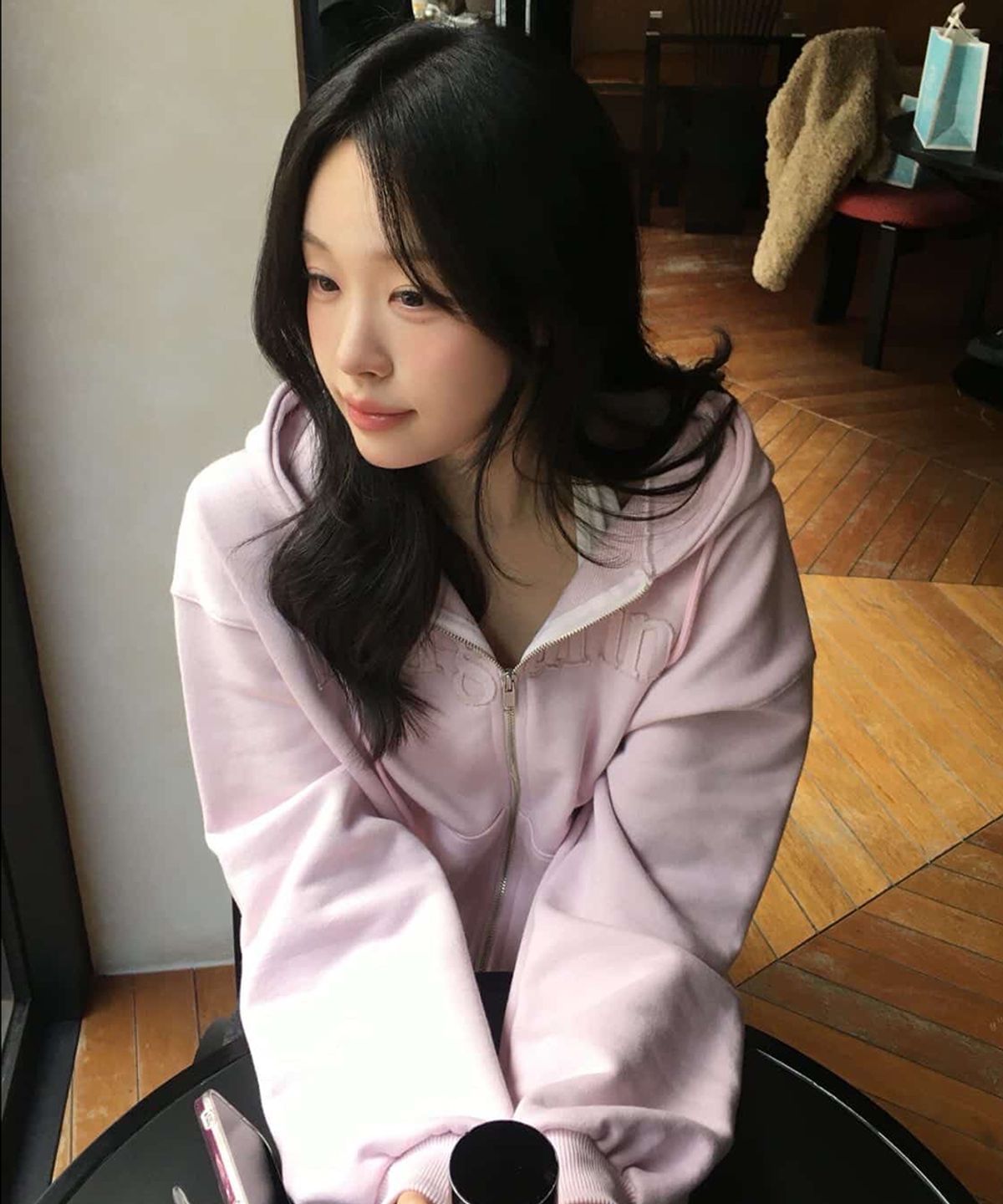 스트라이프마가린(STMG) 마가린 아플리케 루즈 투웨이 지퍼 후드집업 핑크