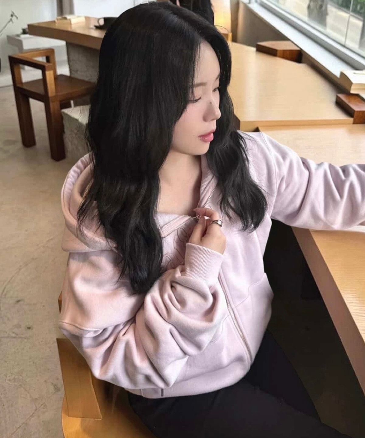 스트라이프마가린(STMG) 마가린 아플리케 루즈 투웨이 지퍼 후드집업 핑크