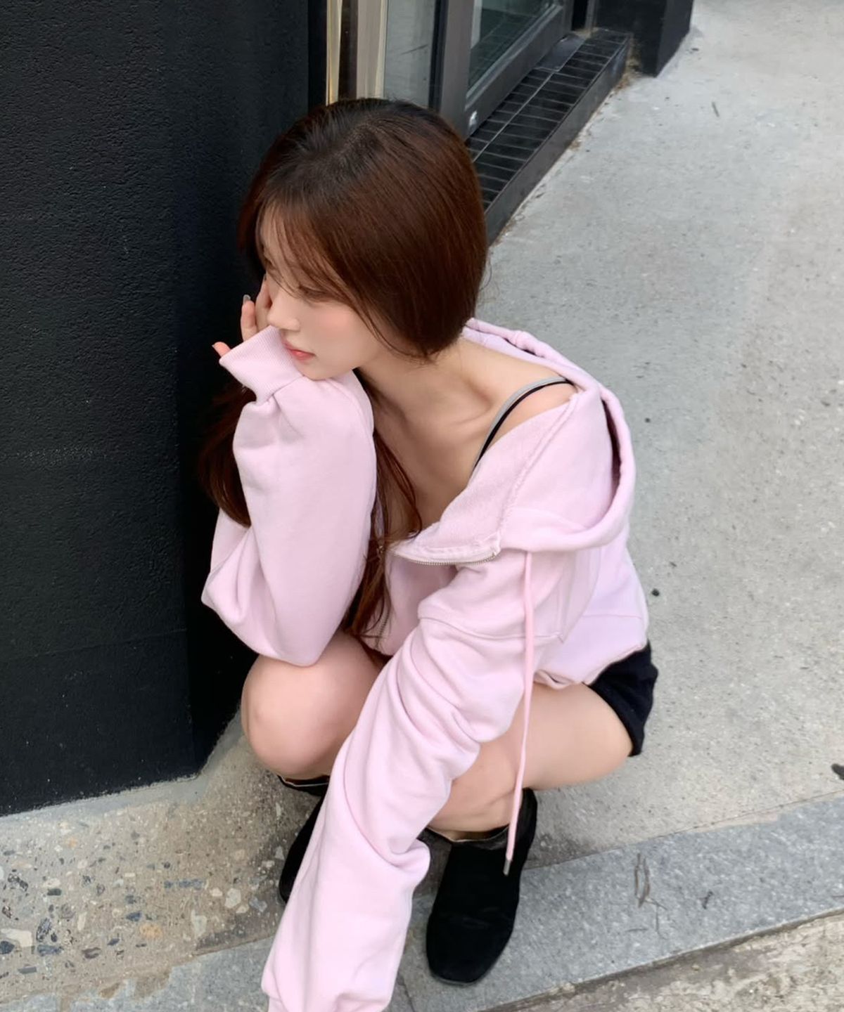스트라이프마가린(STMG) 마가린 아플리케 루즈 투웨이 지퍼 후드집업 핑크