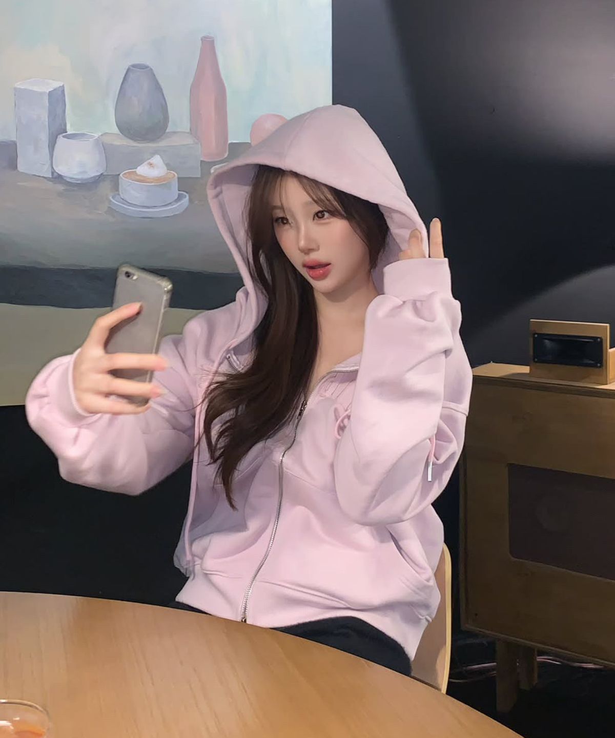 스트라이프마가린(STMG) 마가린 아플리케 루즈 투웨이 지퍼 후드집업 핑크