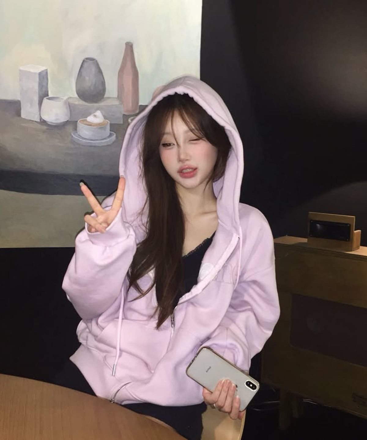 스트라이프마가린(STMG) 마가린 아플리케 루즈 투웨이 지퍼 후드집업 핑크
