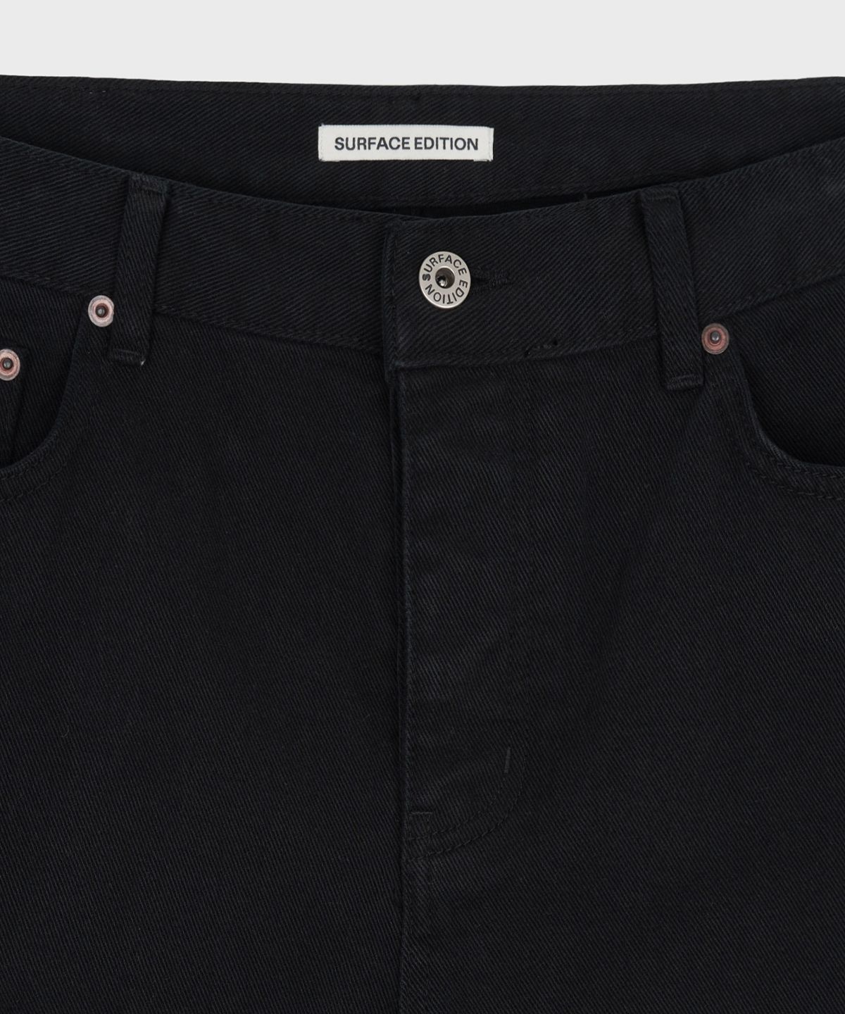 서피스에디션(SURFACE EDITION) TORN STRAIGHT COTTON TWILL PANTS BLACK