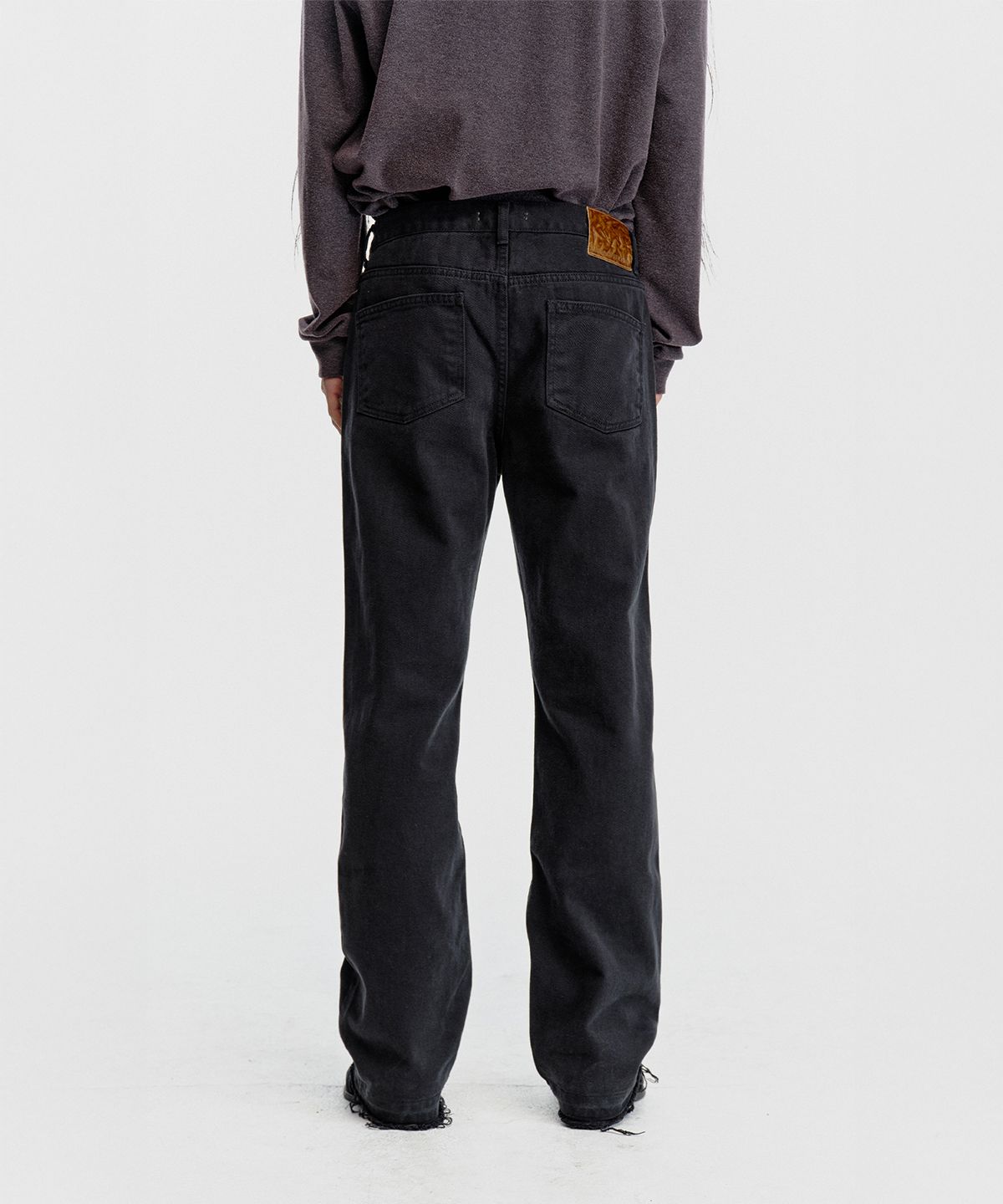서피스에디션(SURFACE EDITION) TORN STRAIGHT COTTON TWILL PANTS BLACK