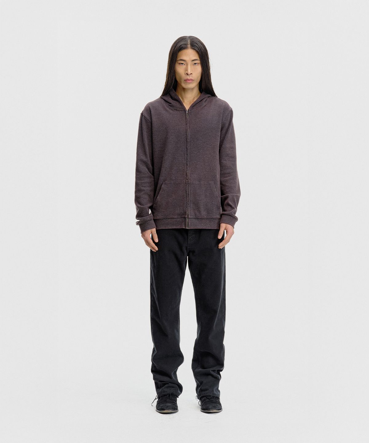 서피스에디션(SURFACE EDITION) TORN STRAIGHT COTTON TWILL PANTS BLACK