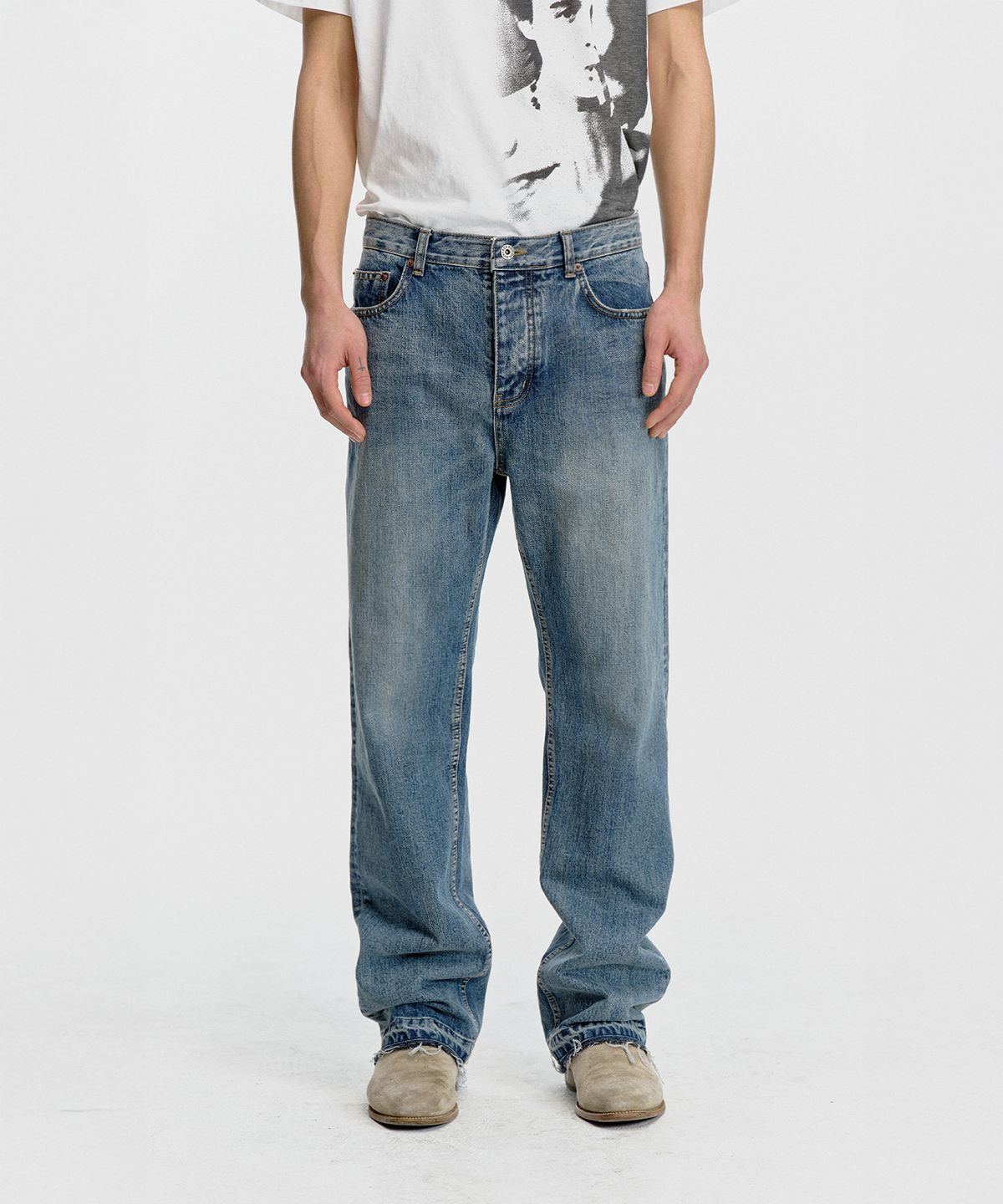 서피스에디션(SURFACE EDITION) TORN STRAIGHT DENIM PANTS INDIGO