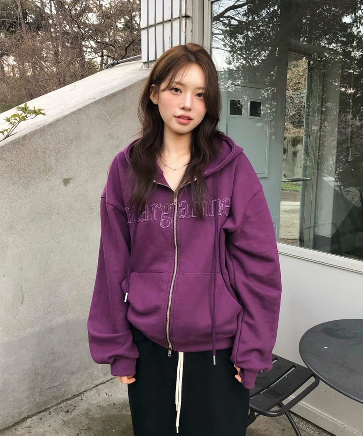 스트라이프마가린(STMG) 마가린 아플리케 루즈 투퉤이 지퍼 후드집업 퍼플