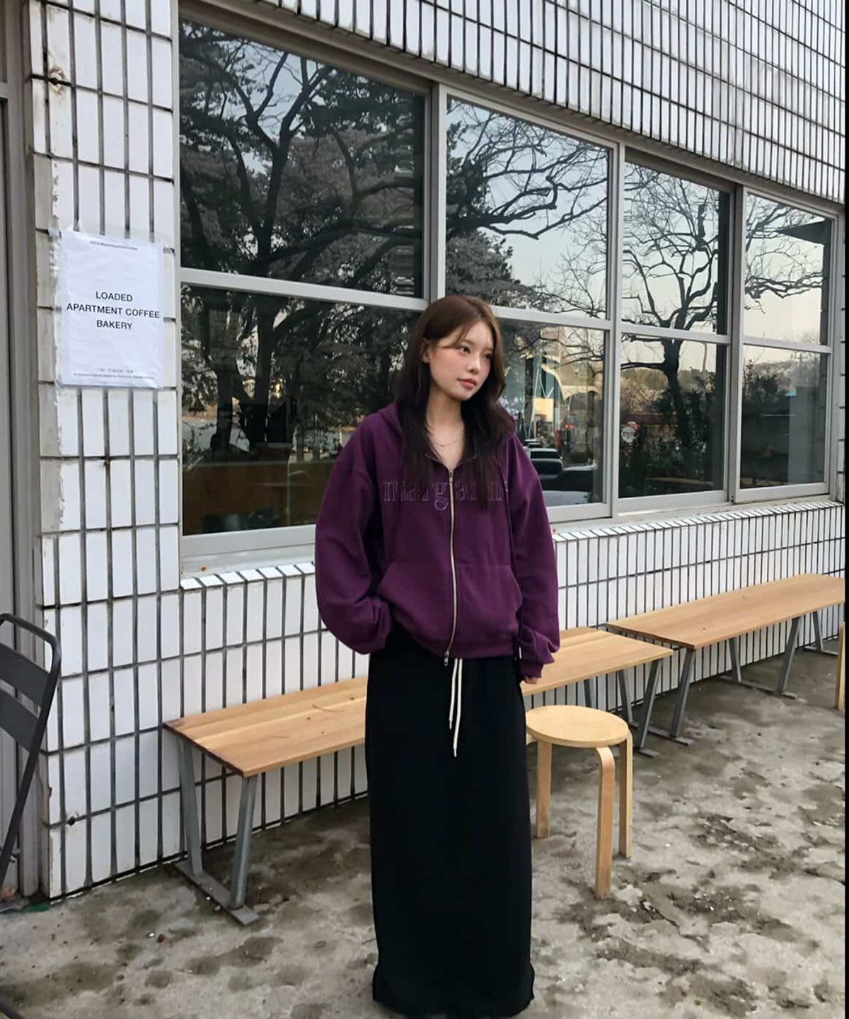 스트라이프마가린(STMG) 마가린 아플리케 루즈 투퉤이 지퍼 후드집업 퍼플