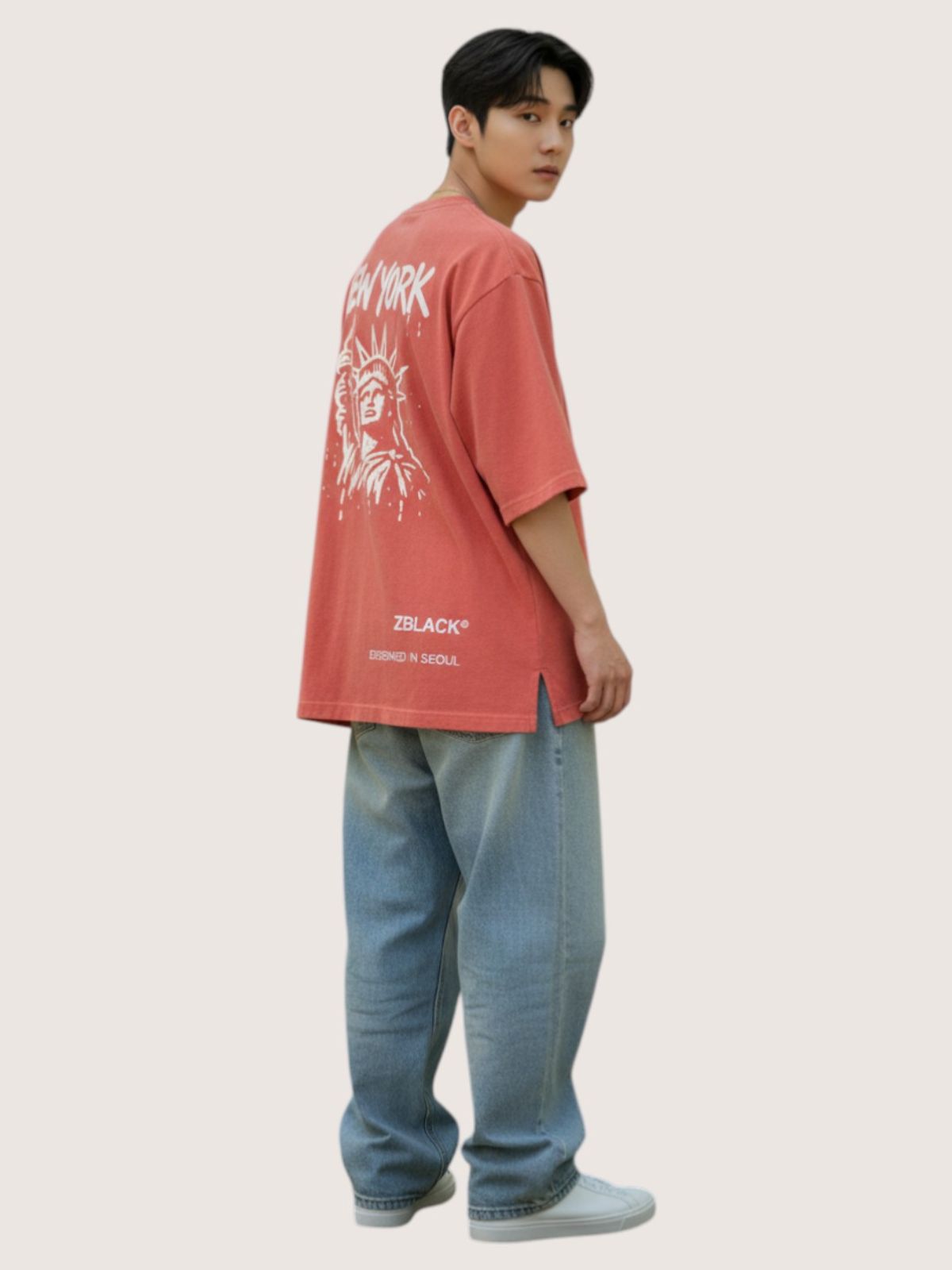 지블랙(ZBLACK) 패션위크 시티 뉴욕 7부 티셔츠(CORAL)