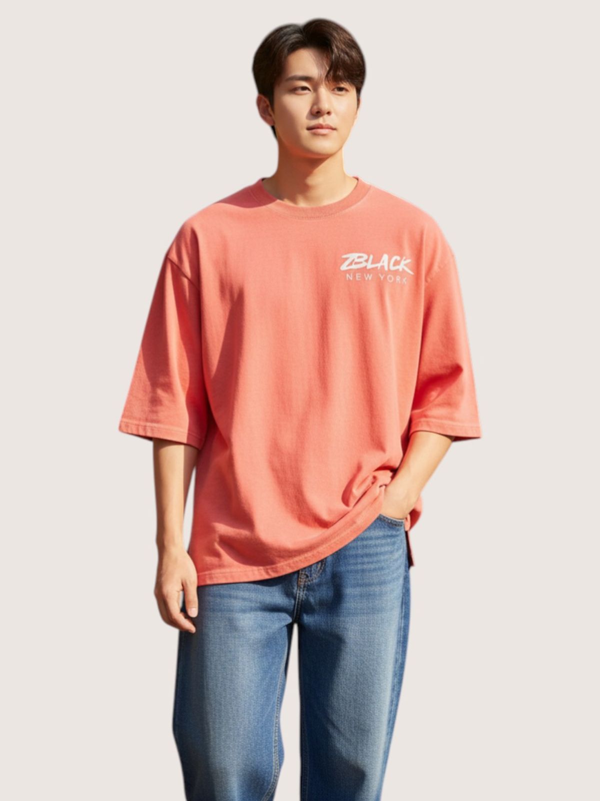 지블랙(ZBLACK) 패션위크 시티 뉴욕 7부 티셔츠(CORAL)