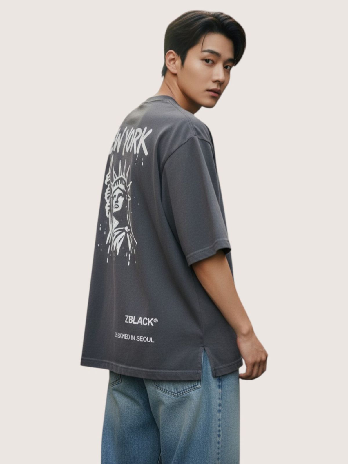 지블랙(ZBLACK) 패션위크 시티 뉴욕 7부 티셔츠(BEIGE)
