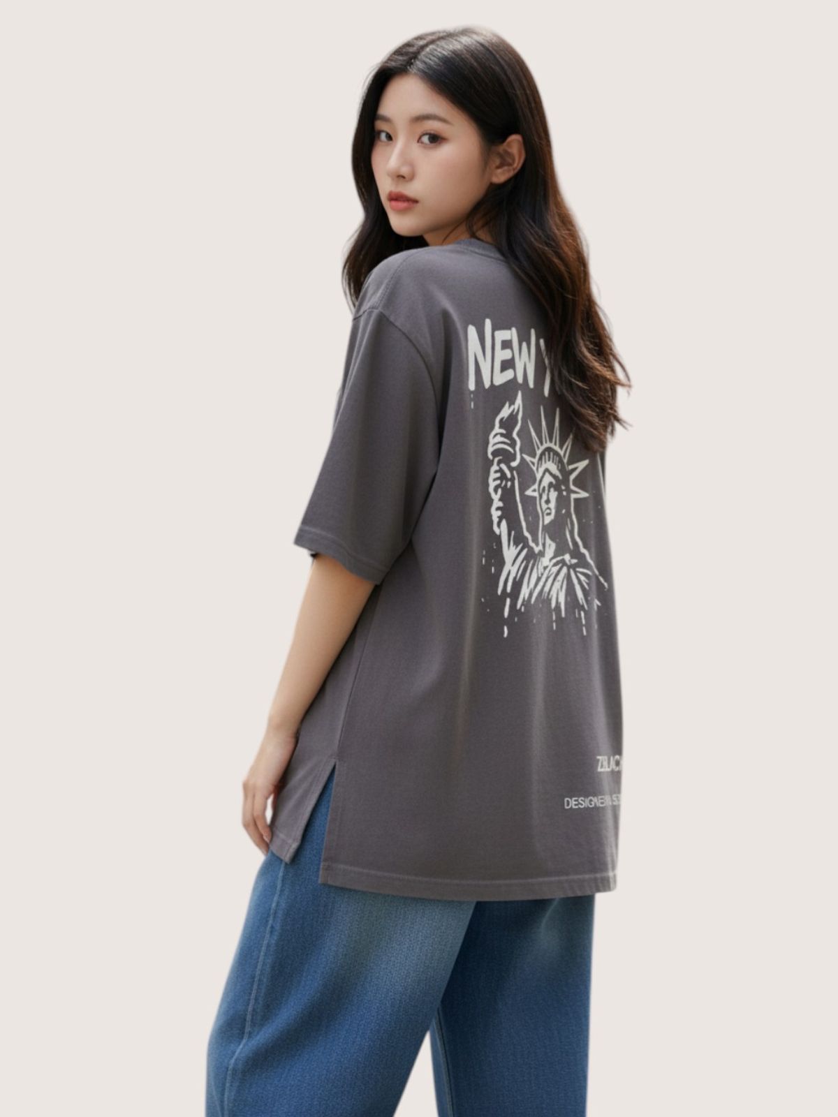 지블랙(ZBLACK) 패션위크 시티 뉴욕 7부 티셔츠(BEIGE)