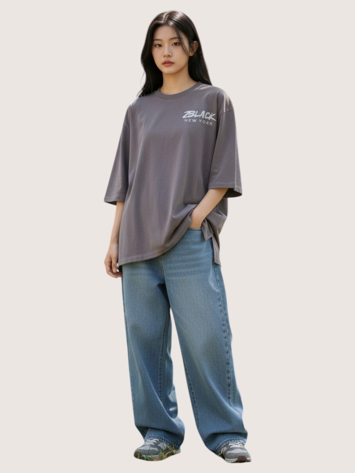 지블랙(ZBLACK) 패션위크 시티 뉴욕 7부 티셔츠(BEIGE)