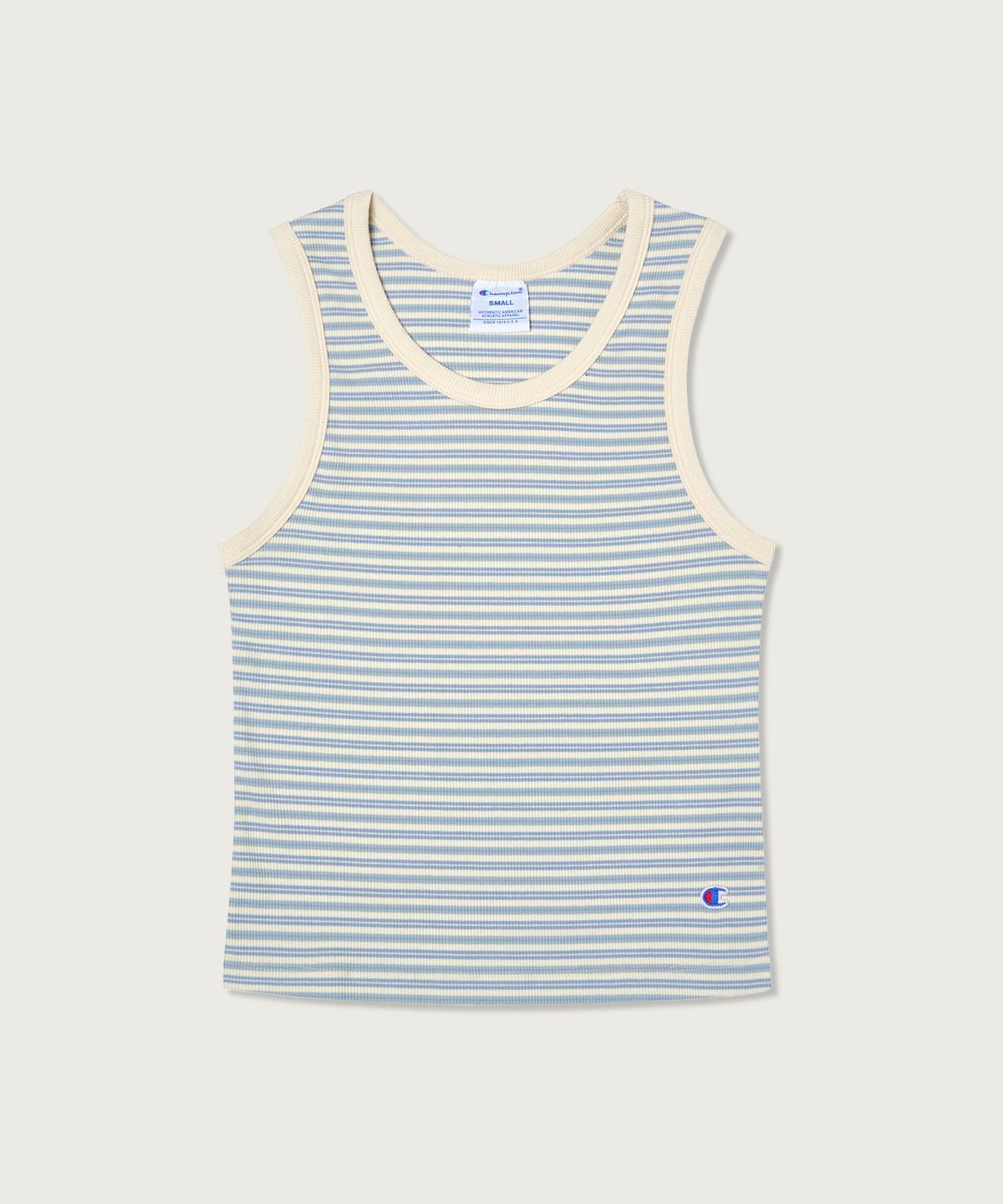 챔피온(CHAMPION) 여성 C로고 스트라이프 슬리브리스 Light Blue