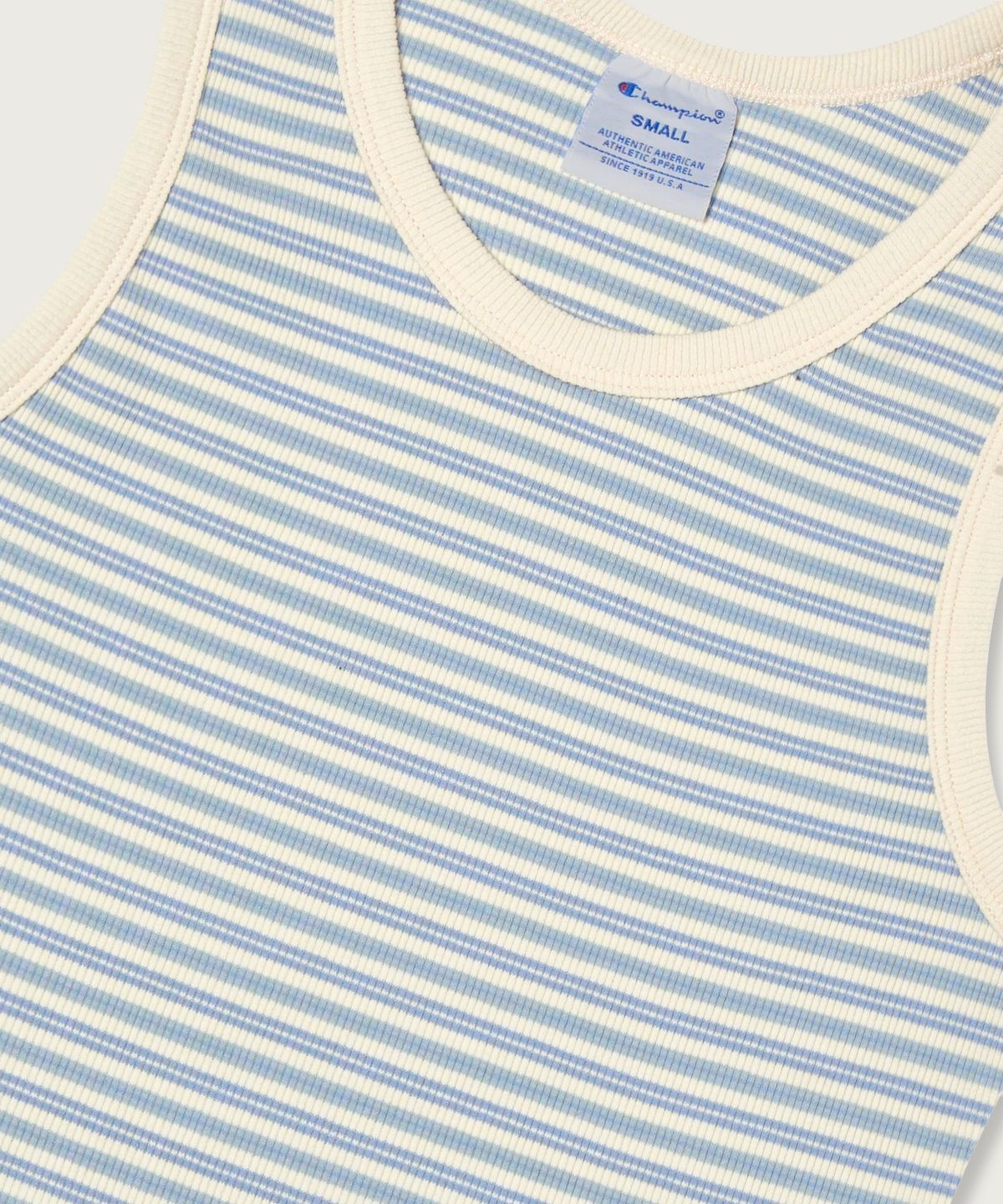 챔피온(CHAMPION) 여성 C로고 스트라이프 슬리브리스 Light Blue