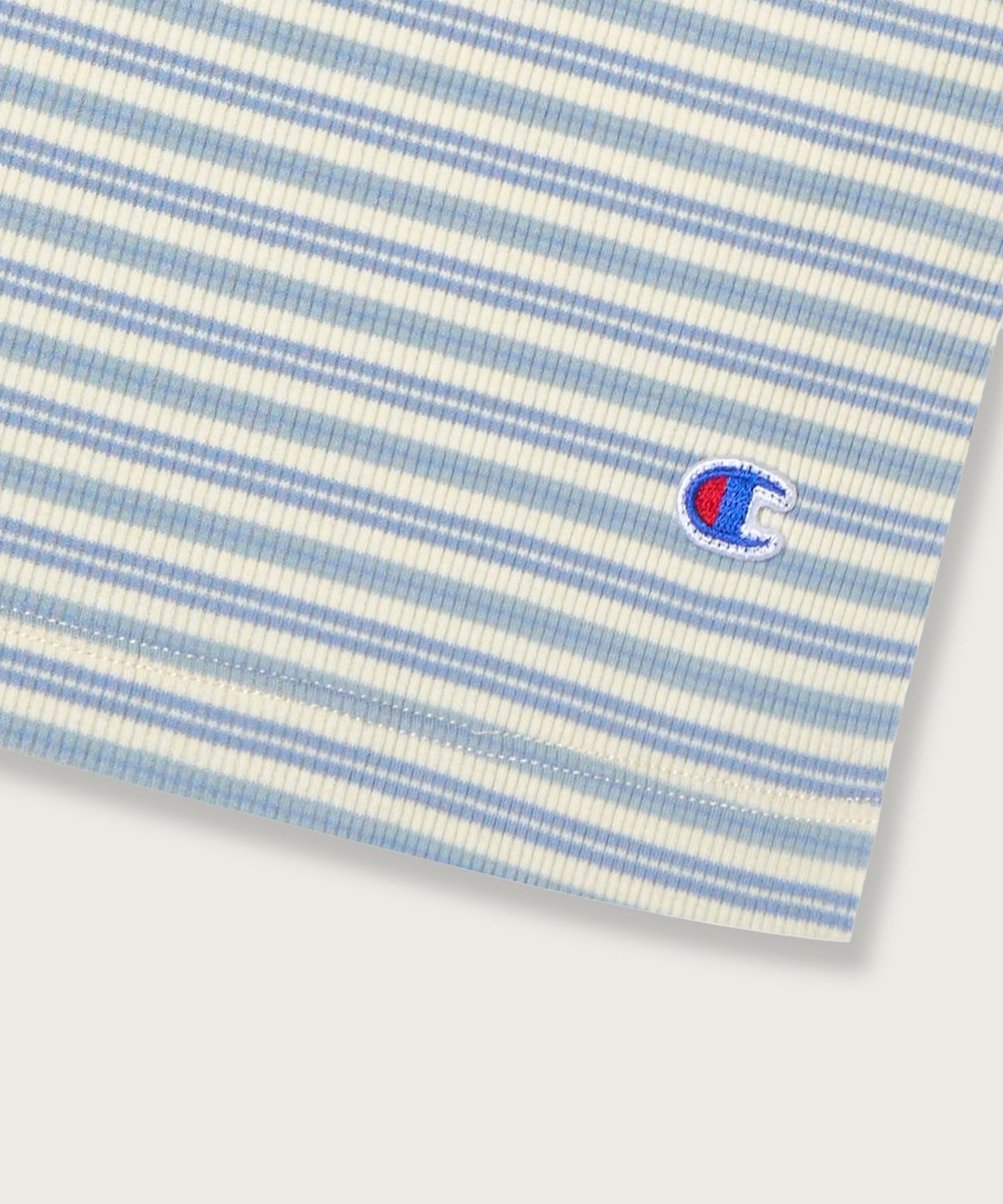 챔피온(CHAMPION) 여성 C로고 스트라이프 슬리브리스 Light Blue