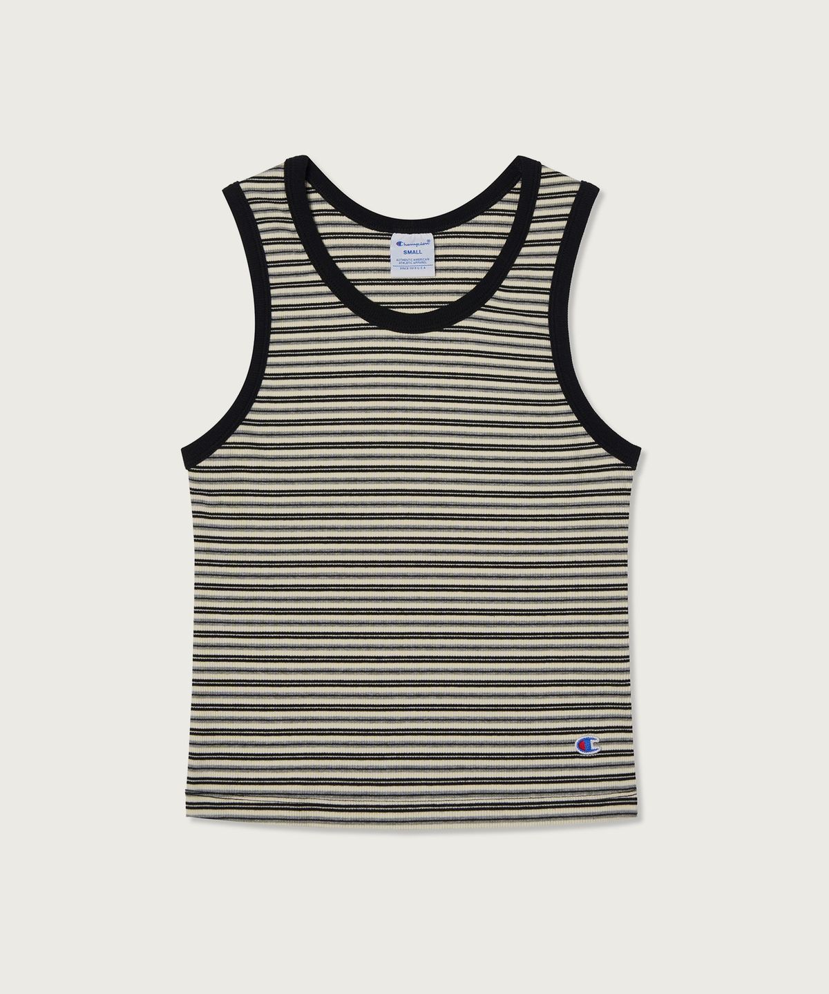 챔피온(CHAMPION) 여성 C로고 스트라이프 슬리브리스 Black