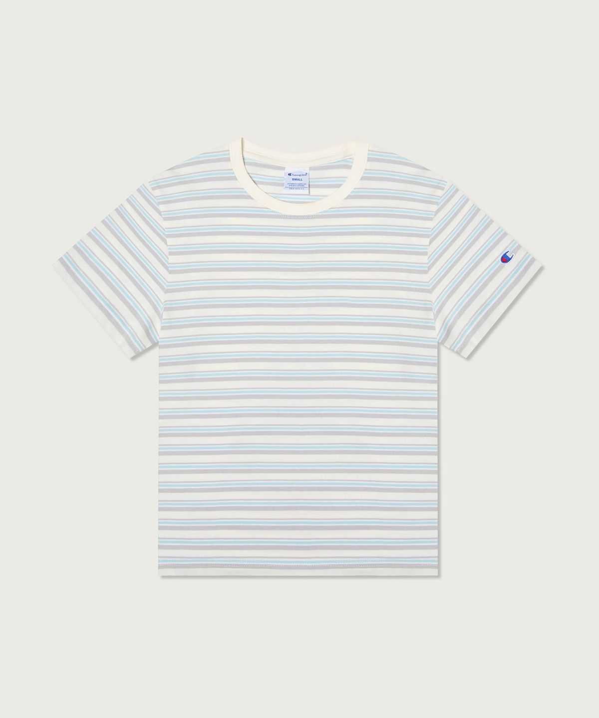 챔피온(CHAMPION) 여성 C로고 스트라이프 티셔츠 Ecru