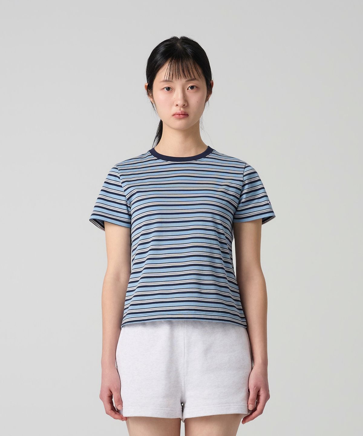 챔피온(CHAMPION) 여성 C로고 스트라이프 티셔츠 Blue