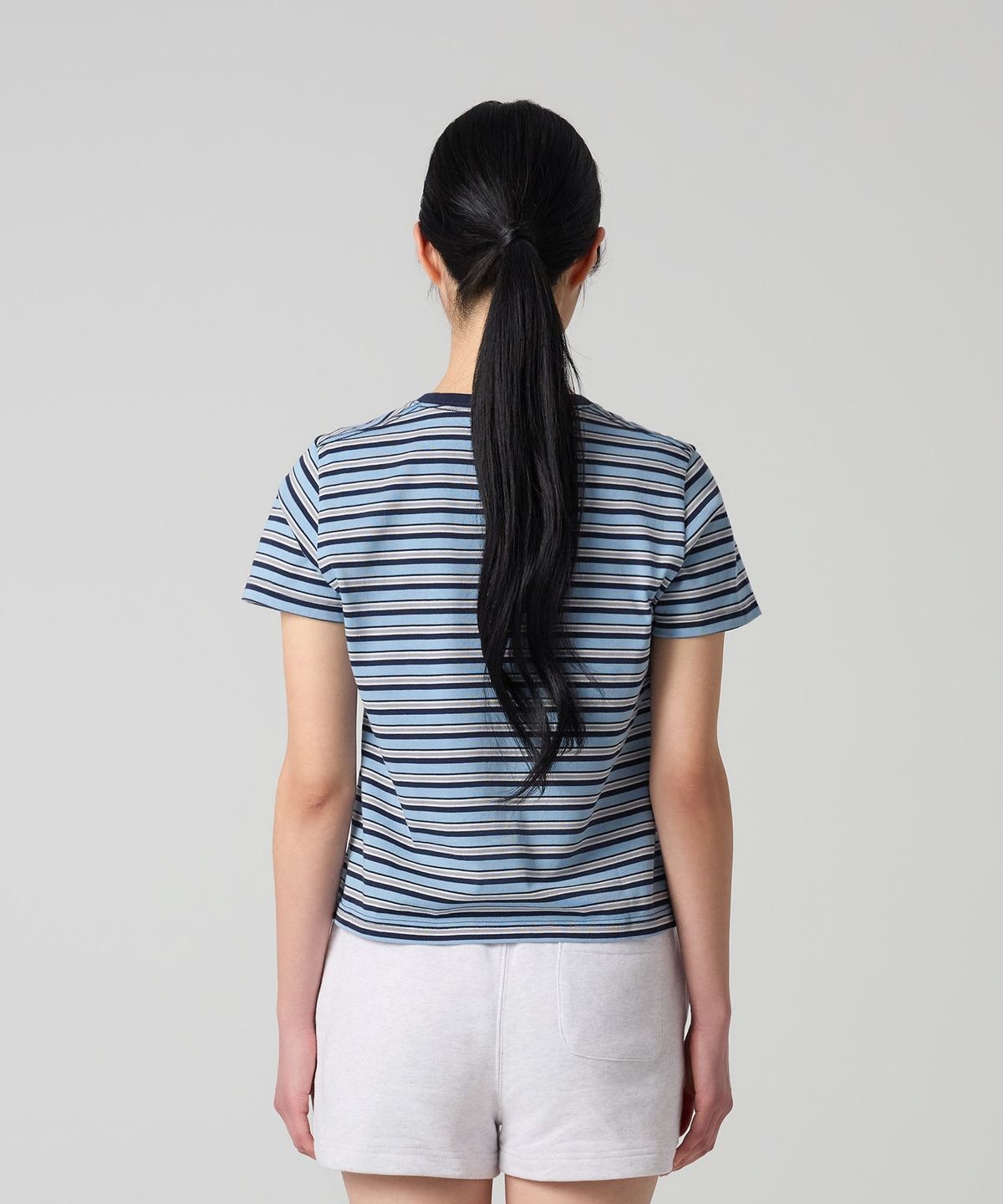 챔피온(CHAMPION) 여성 C로고 스트라이프 티셔츠 Blue