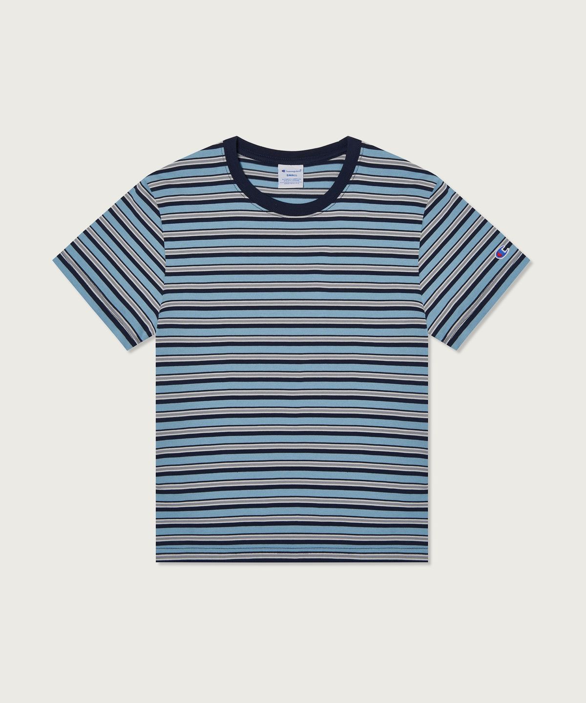 챔피온(CHAMPION) 여성 C로고 스트라이프 티셔츠 Blue